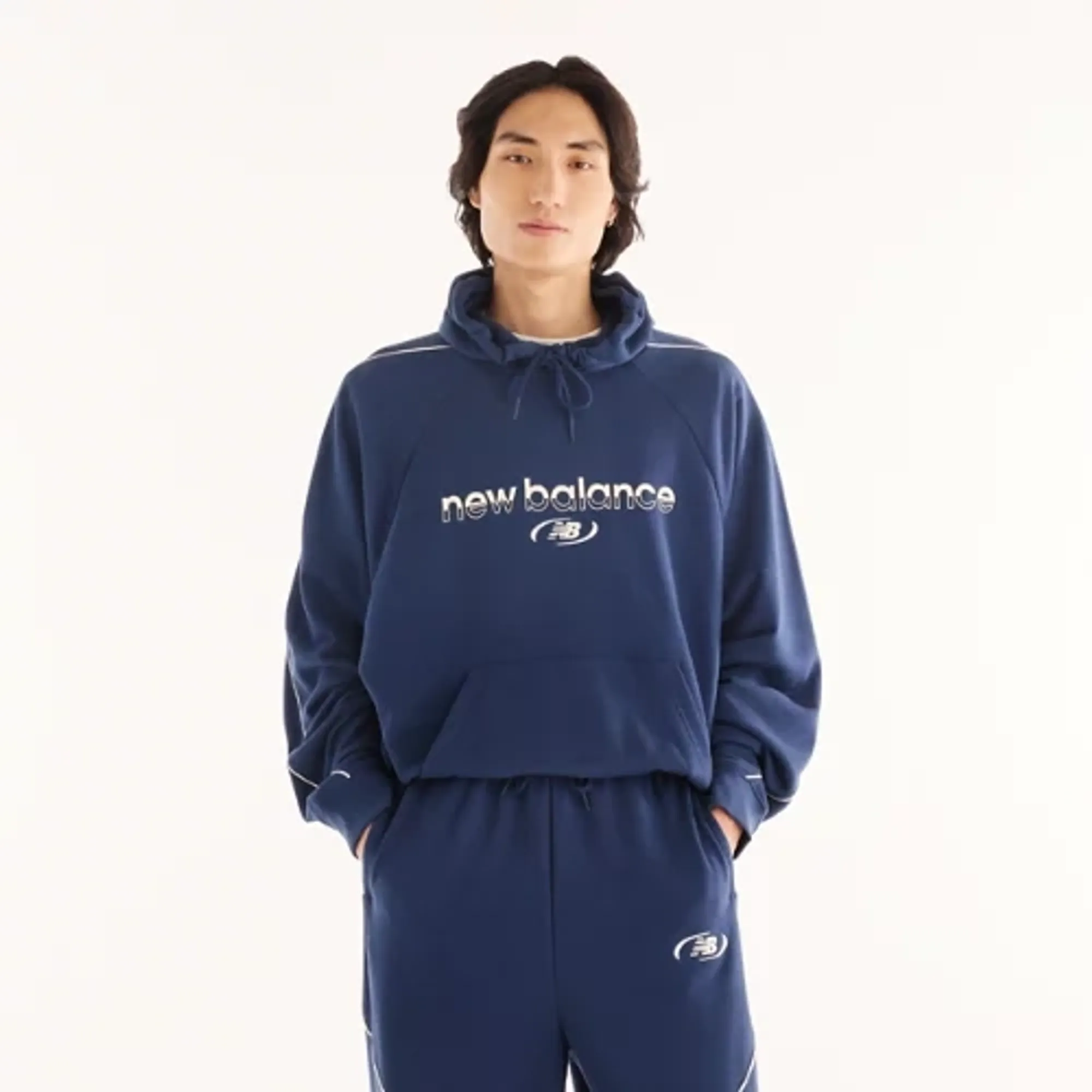 New Balance Men's Trackside French Terry Hoodie in Blue Poly Knit