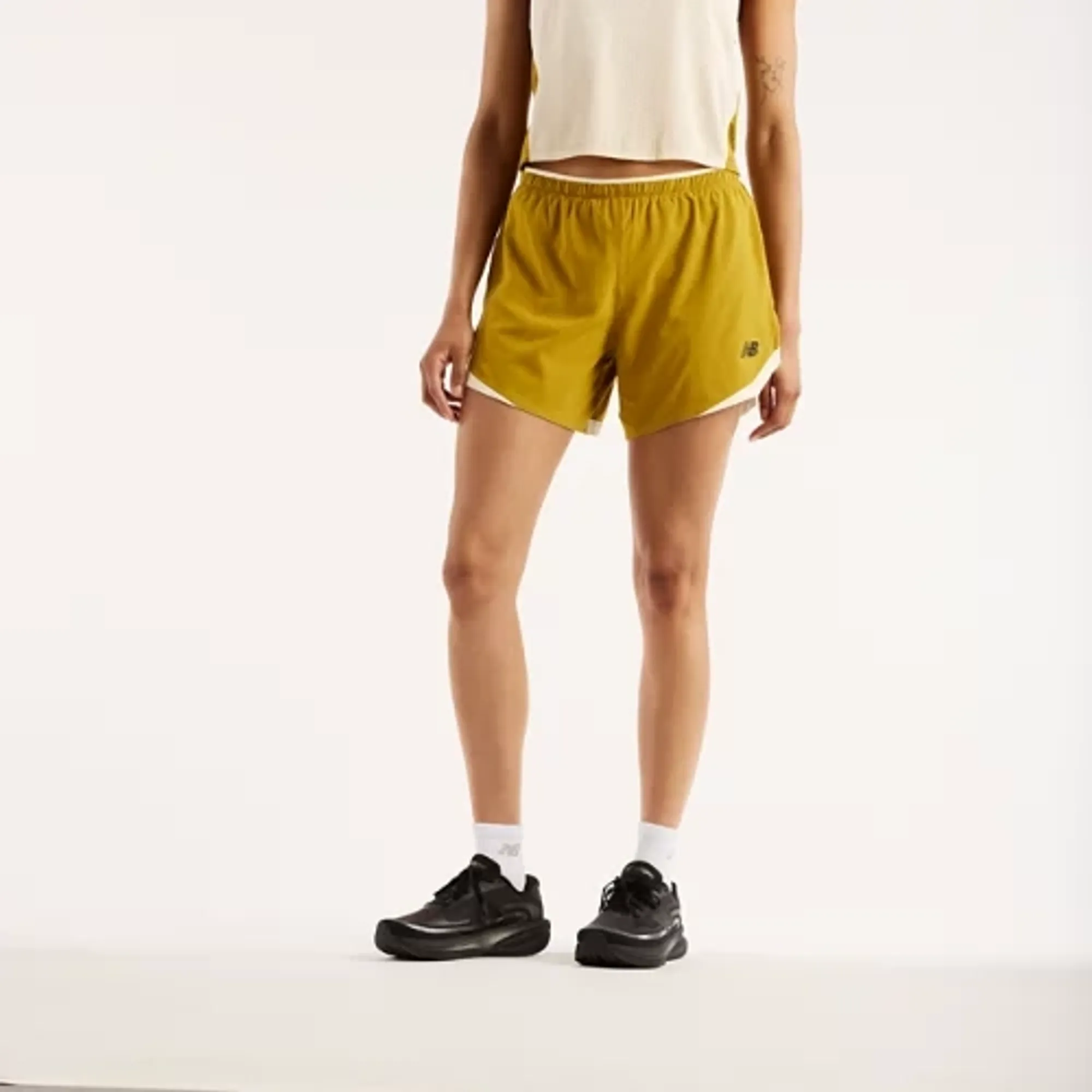New Balance Women's RC Essential Short 5" in Brown/Beige Polywoven