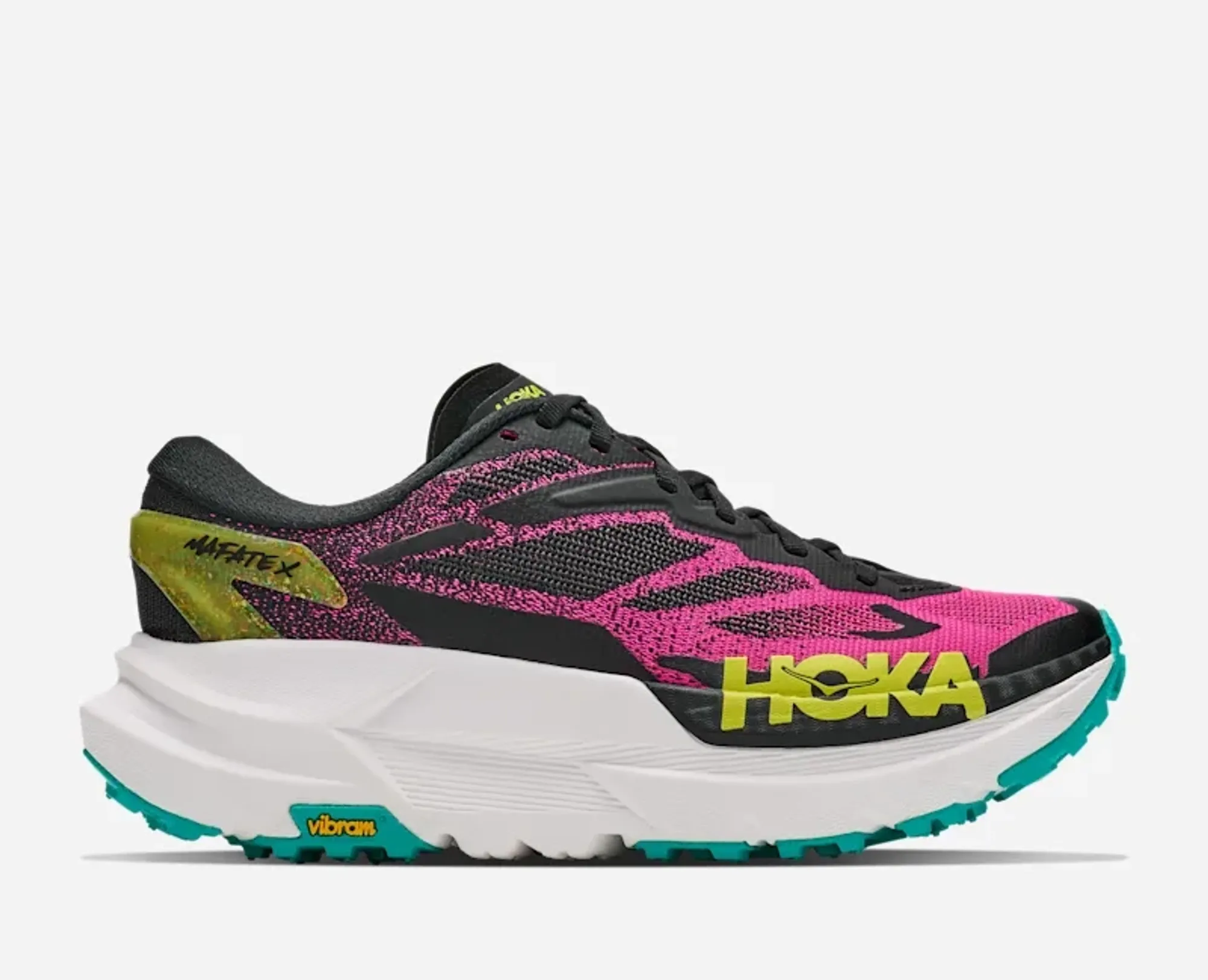 Hoka Women's Mafate X Trail Shoes In Black/Neon Dragonfruit