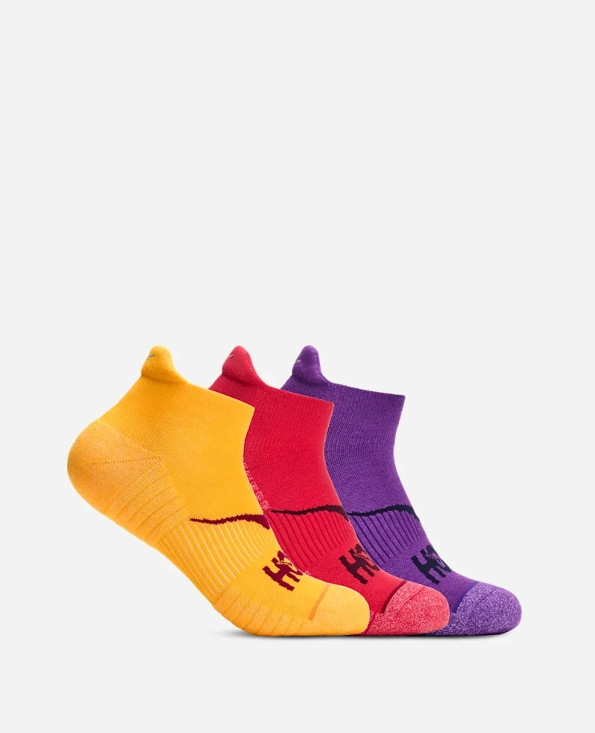 Hoka No-Show Run Sock 3-Pack In Egg Yolk/Cerise/Virtual Violet