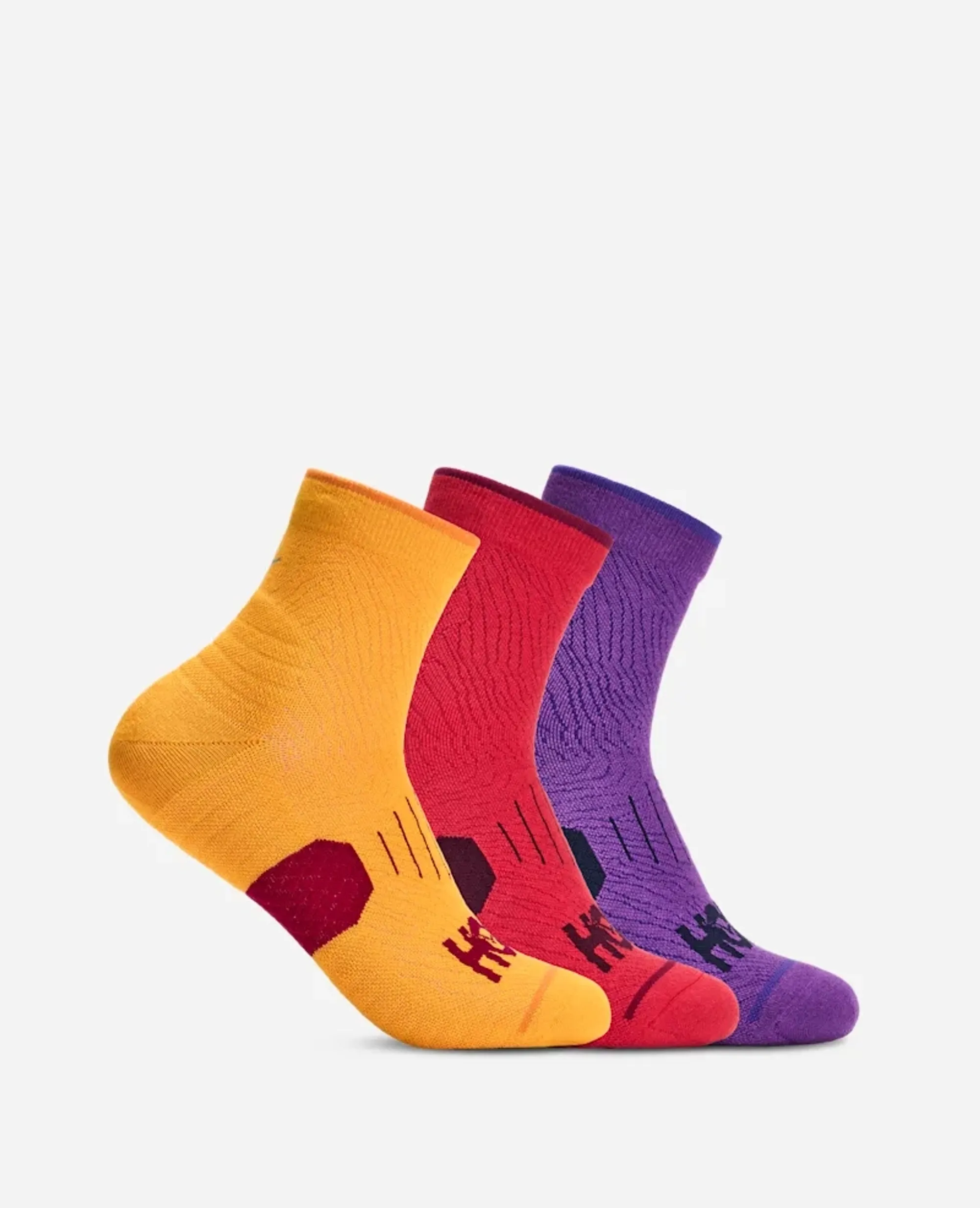Hoka Quarter Run Sock 3-Pack In Egg Yolk/Cerise/Virtual Violet