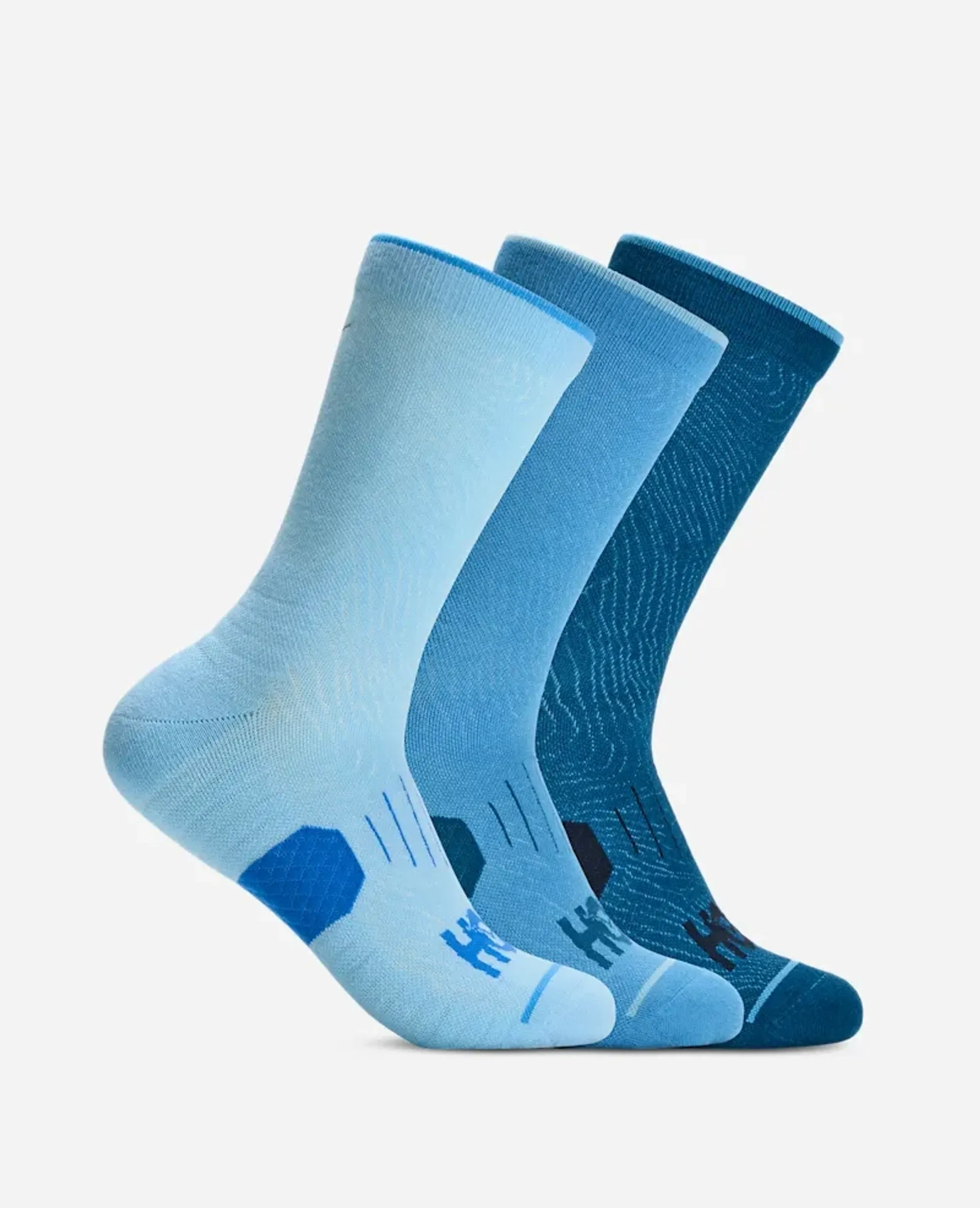 Hoka Crew Run Sock 3-Pack In Hazy Blue/Soft Cobalt/Night Glw Blue