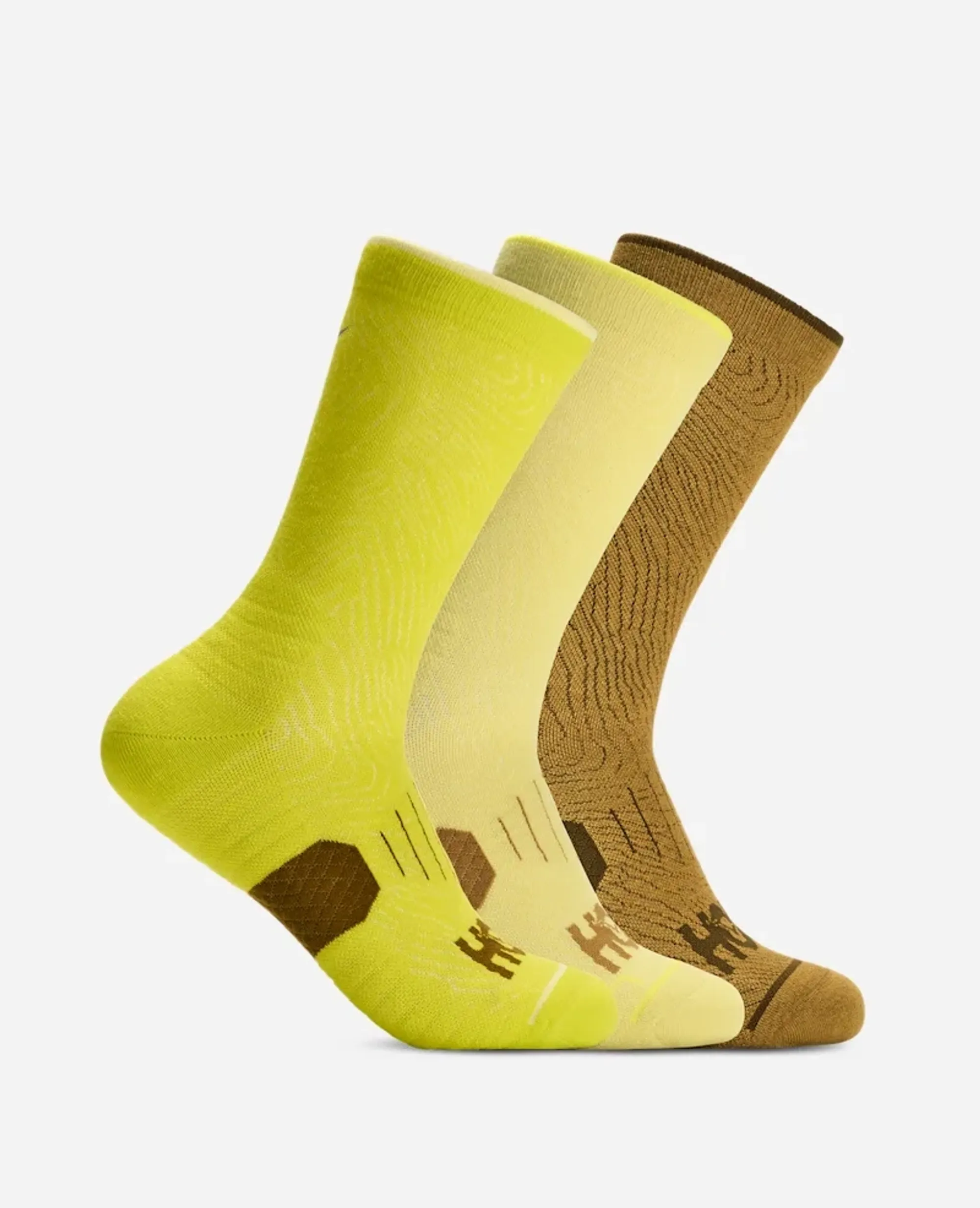 Hoka Crew Run Sock 3-Pack In Hoka Citrus/Pomelo Yellow/Mstd Seed