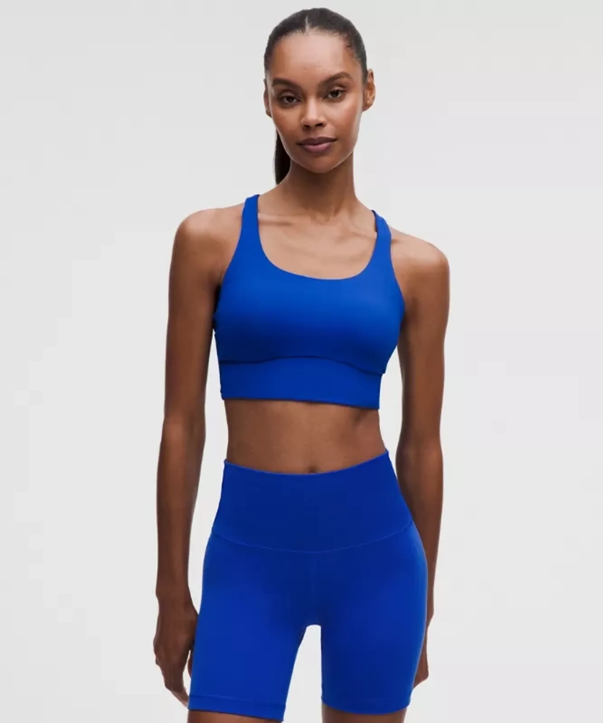 lululemon – Women's Energy Longline Sports Bra Medium Support, B-D Cups Evolve – Color Blue – Size 2XS