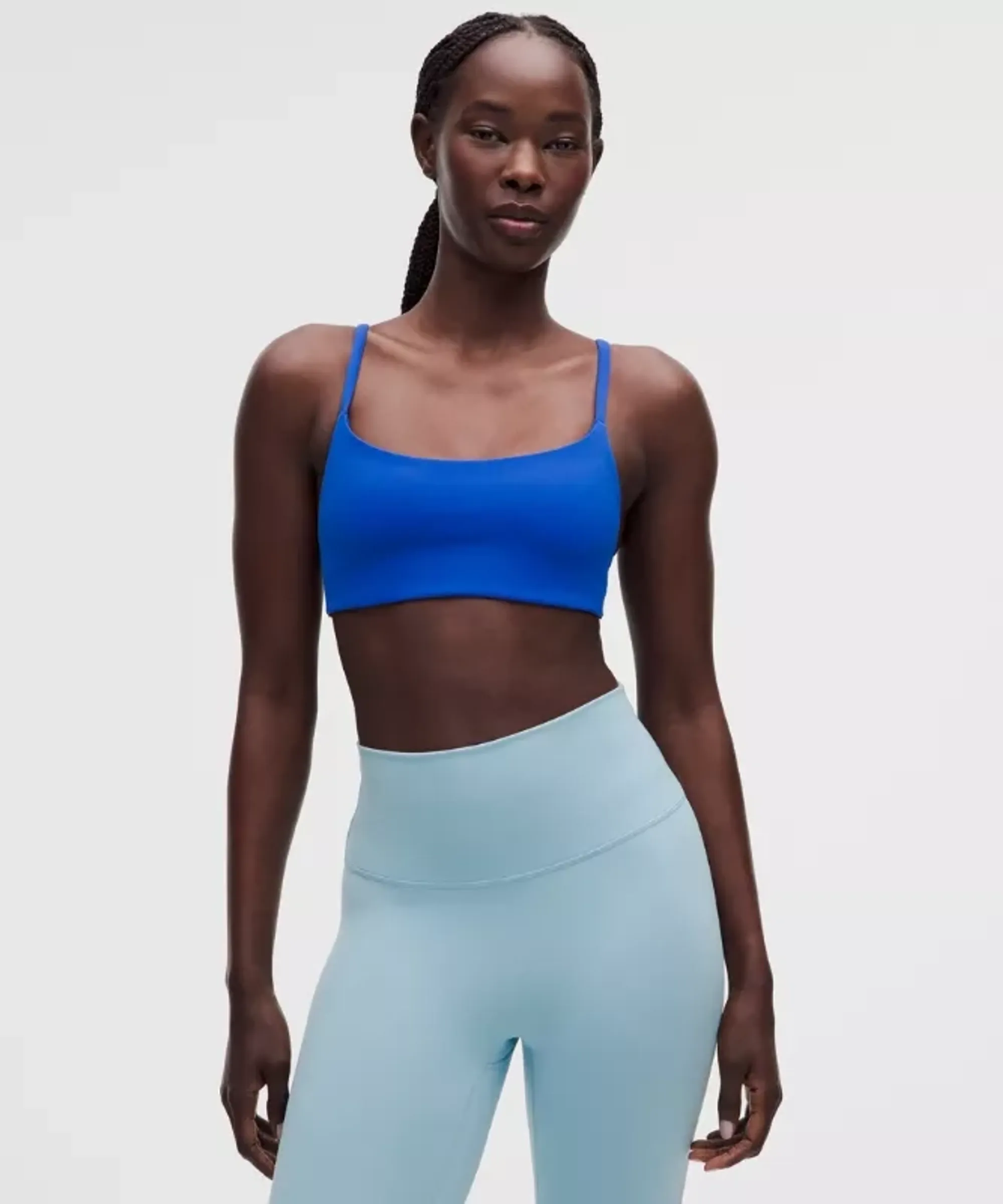 lululemon – Women's Wunder Train Strappy Racer Sports Bra Light Support, A/B Cup – Color Blue – Size 10