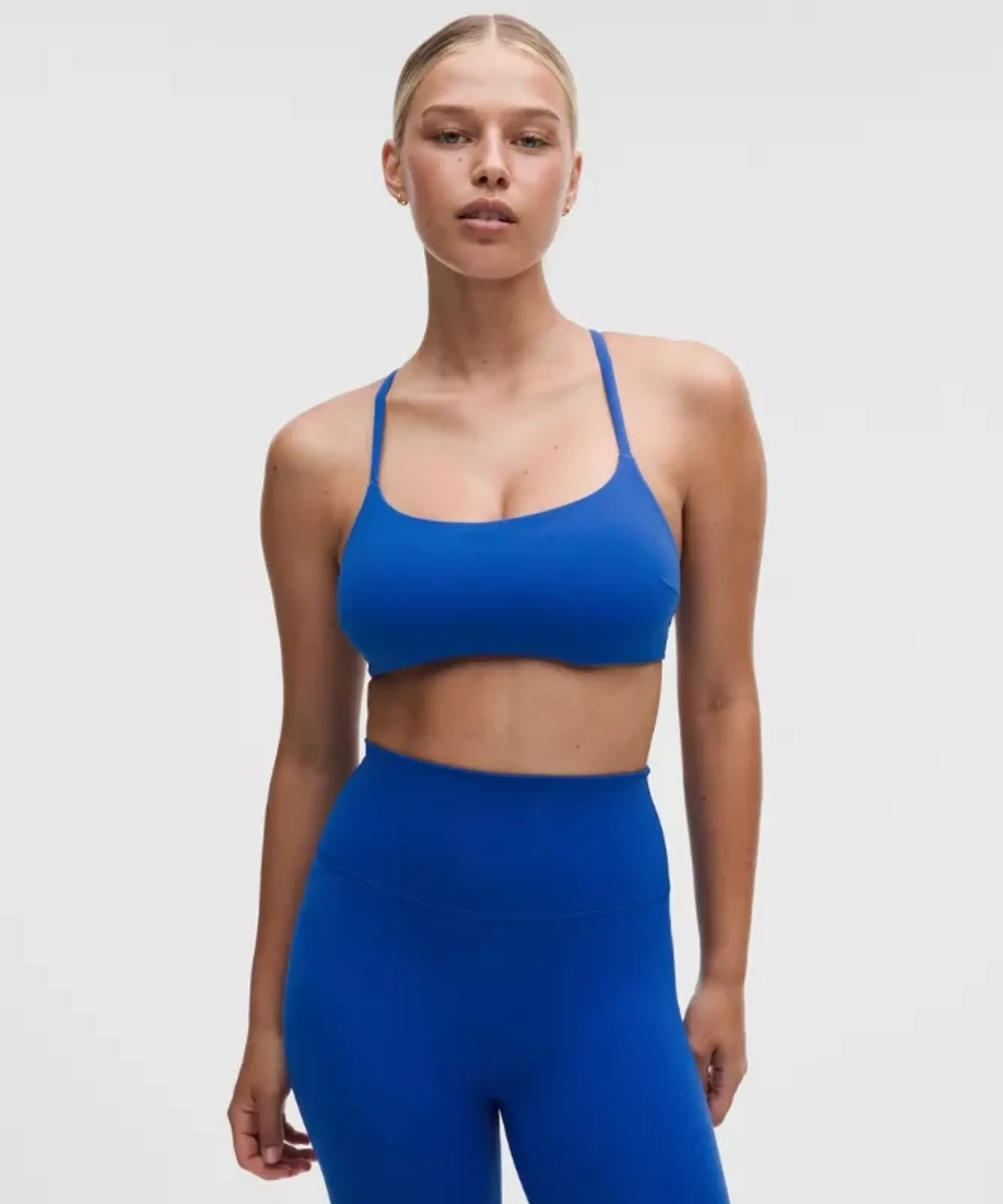 lululemon – Women's Wunder Train Strappy Racer Sports Bra Light Support, C/D Cup – Color Blue – Size 12