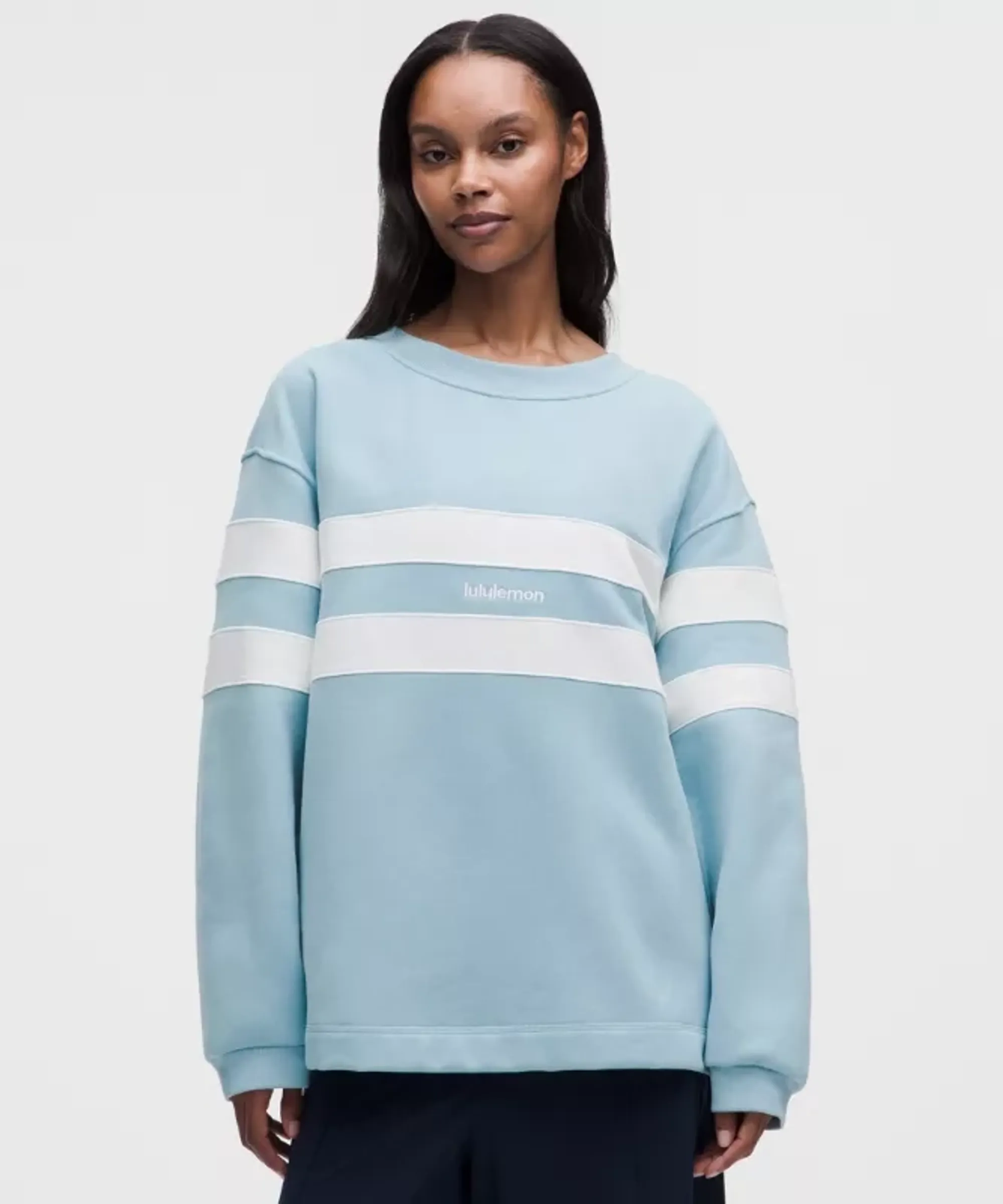 lululemon – Women's Steady State Oversized Pullover Sweater Stripe – Color White/Blue – Size Small
