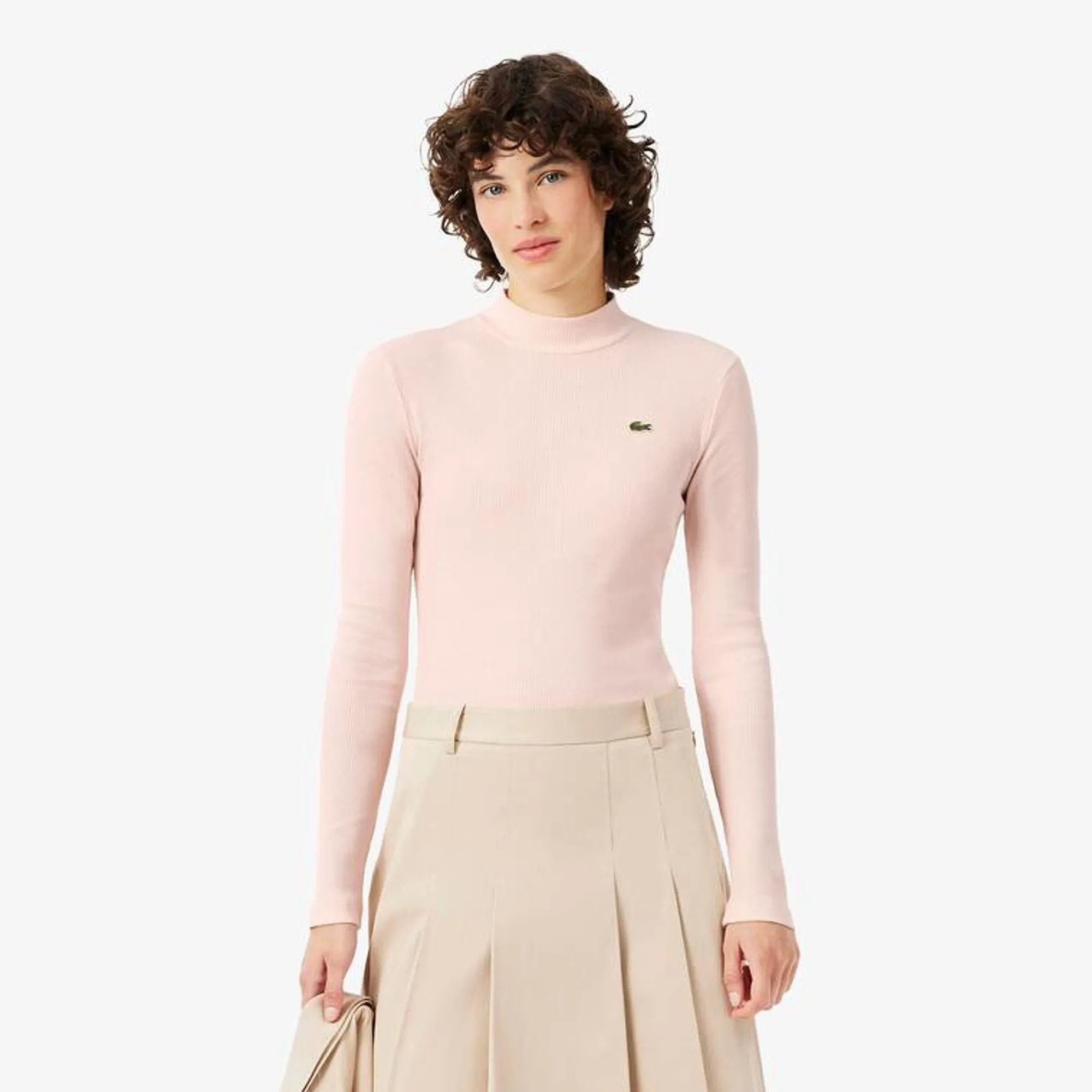 Lacoste Slim Fit High Neck Long Sleeved T-shirt - Rose