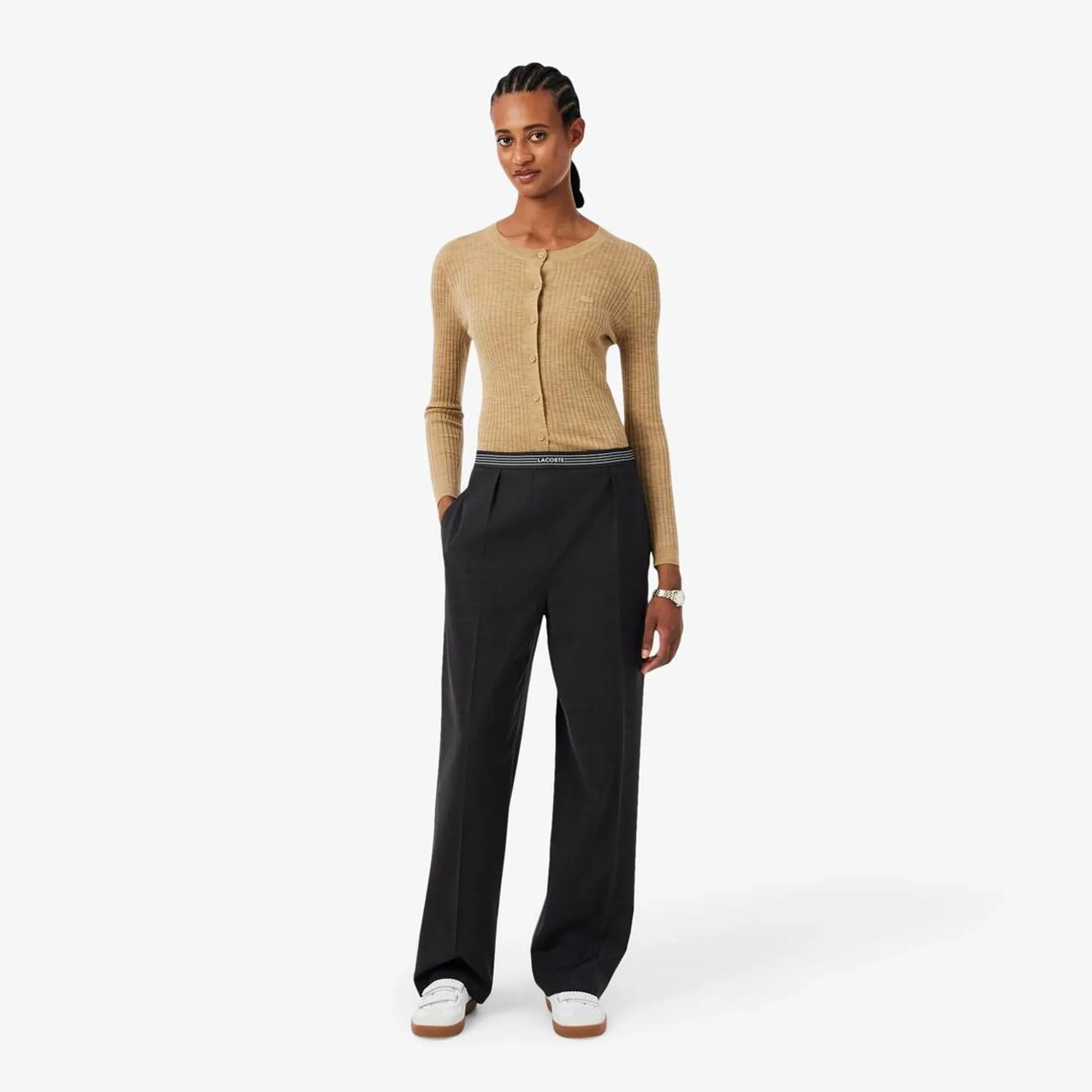 Lacoste Oversized Wool Blend Pleated Pants - Grey