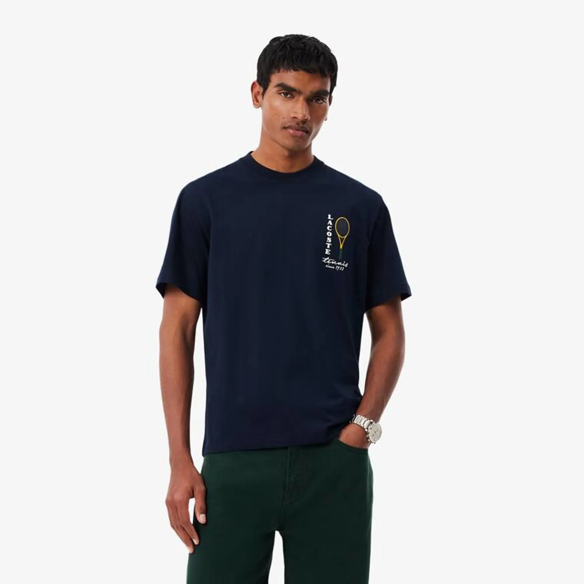 Lacoste Printed Embroidery Accent Cotton Jersey T-shirt - Midnight Blue