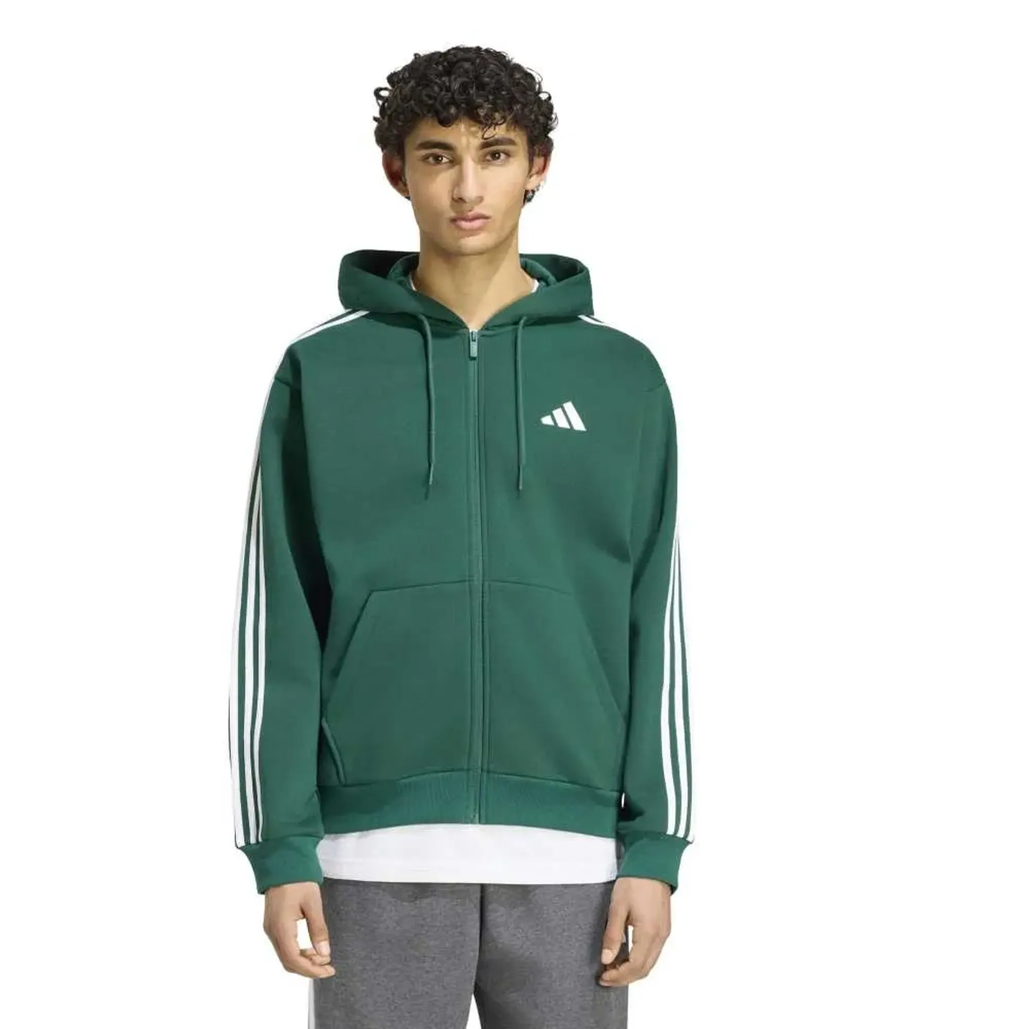 Adidas 3 Stripes Fleece Full Zip Sweatshirt