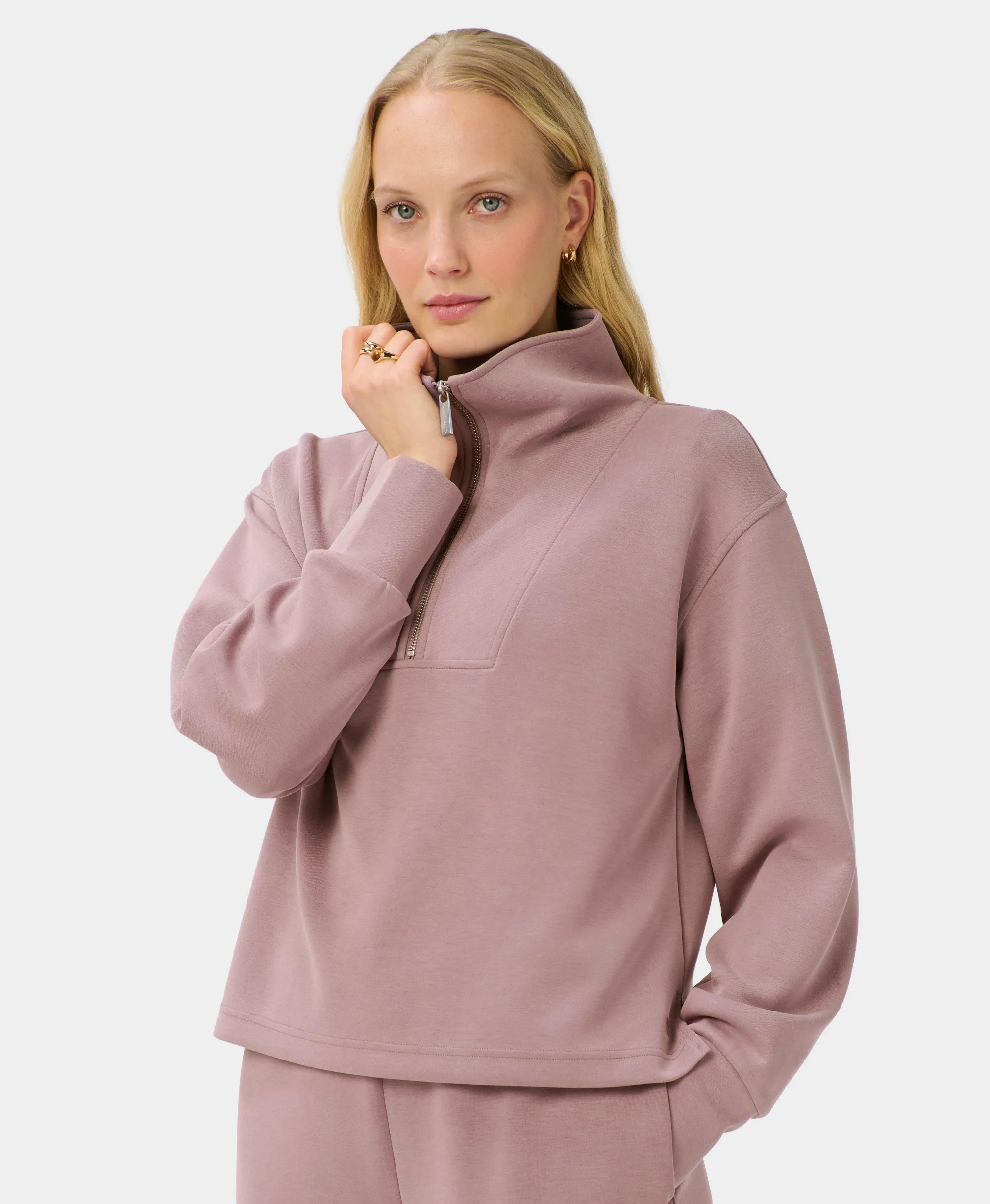Sweaty Betty Sand Wash Half Zip Crop Sweatshirt, Purple, Women's M