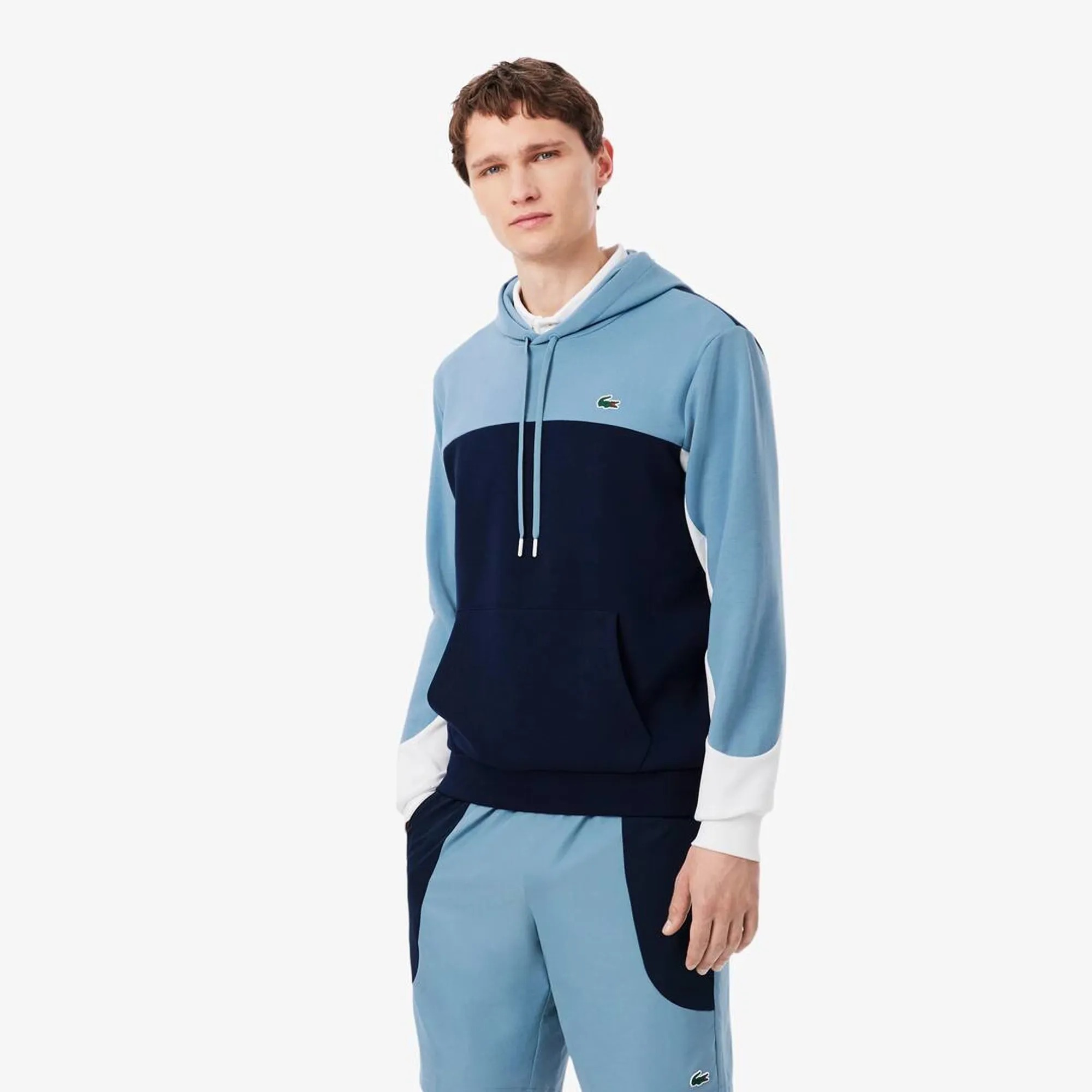 Lacoste Sport Zipped Colour-Block Hoodie - Bleu Marine / Bleu / Blanc