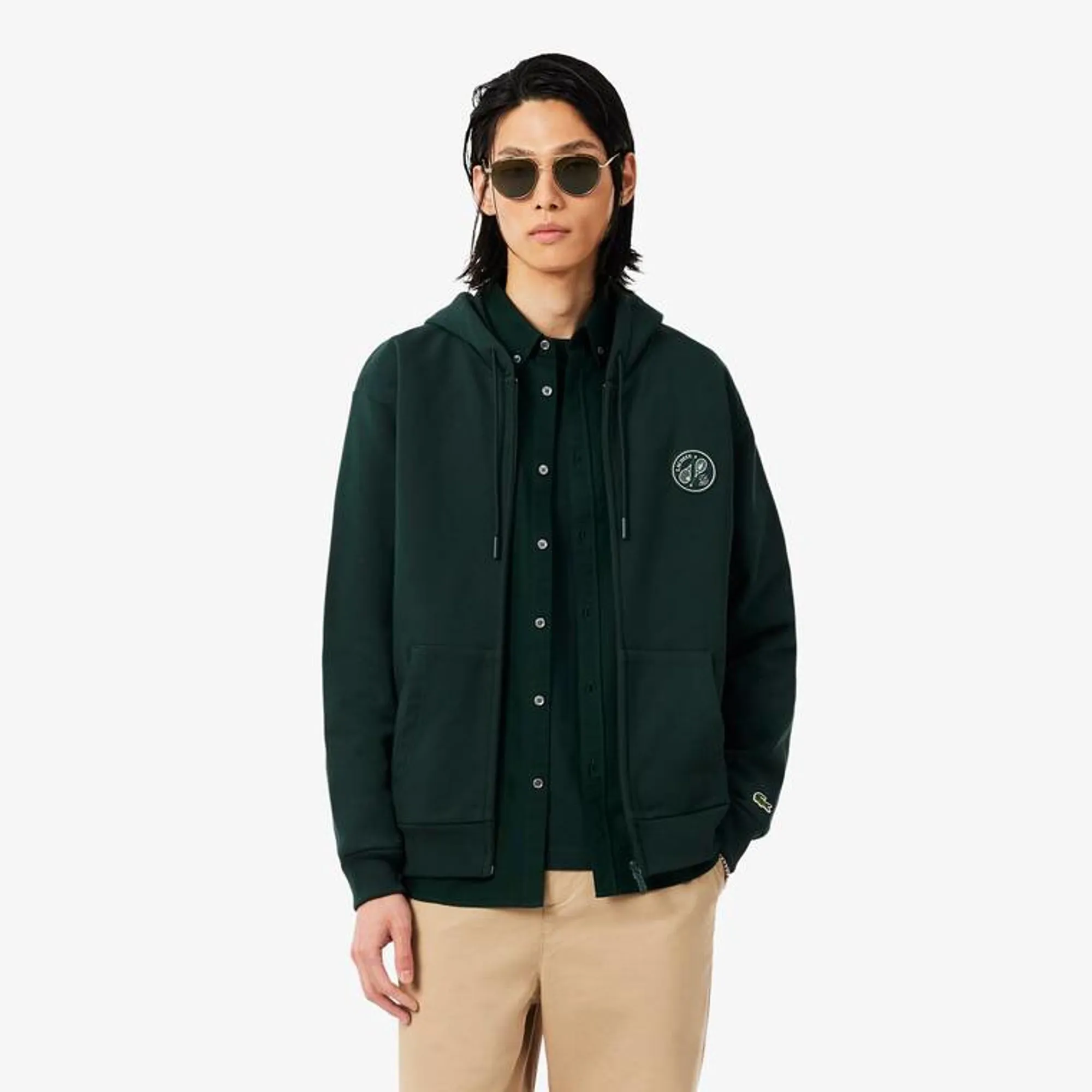 Lacoste Zipped Badge Accent Hoodie - Sinople Green