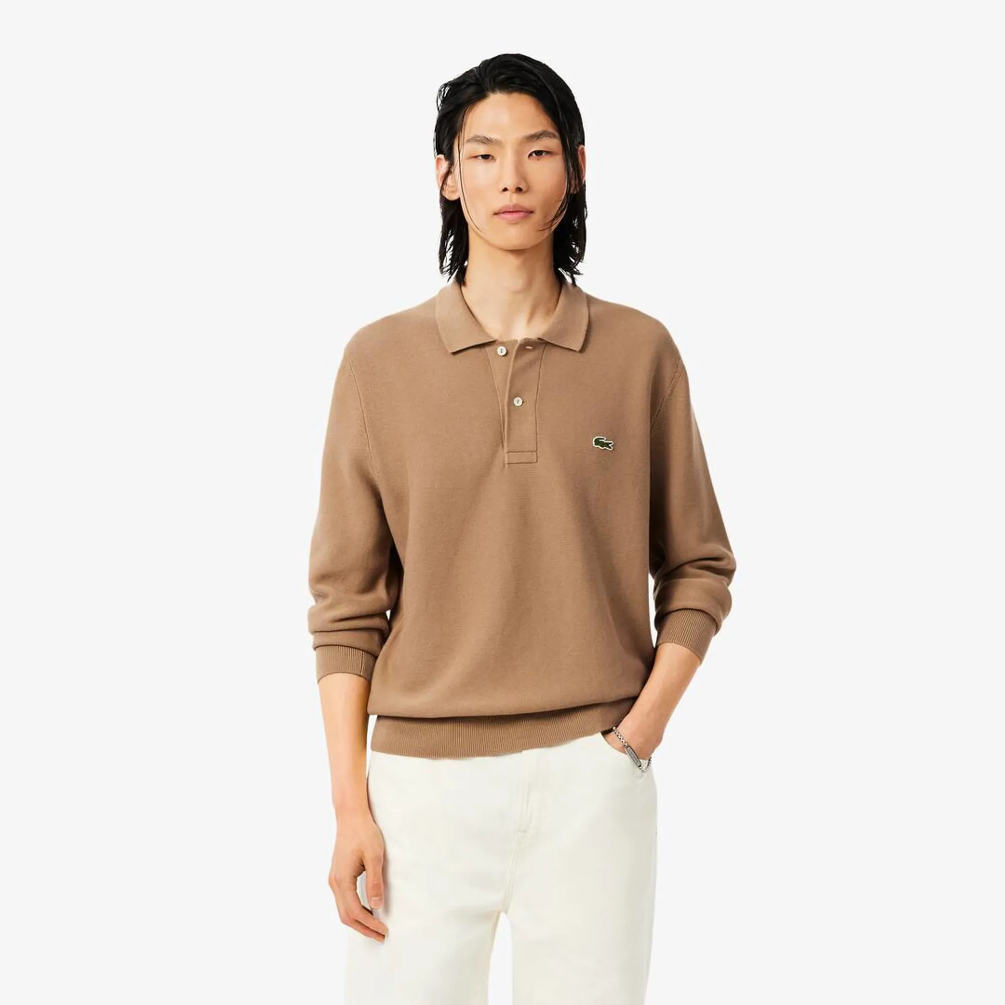 Lacoste Classic Fit Long Sleeved Knitted Polo Shirt - Brown