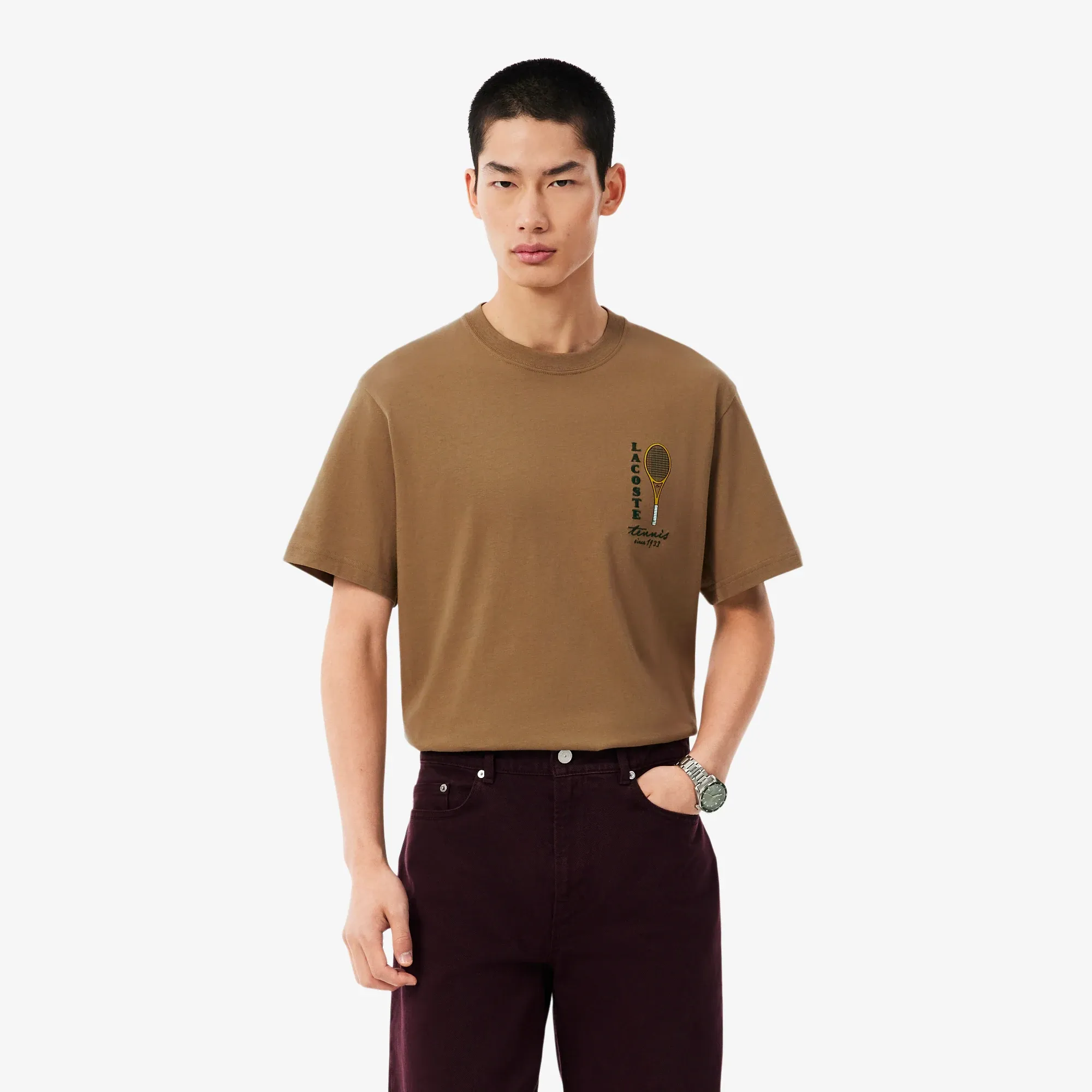 Lacoste Printed Embroidery Accent Cotton Jersey T-shirt - Brown