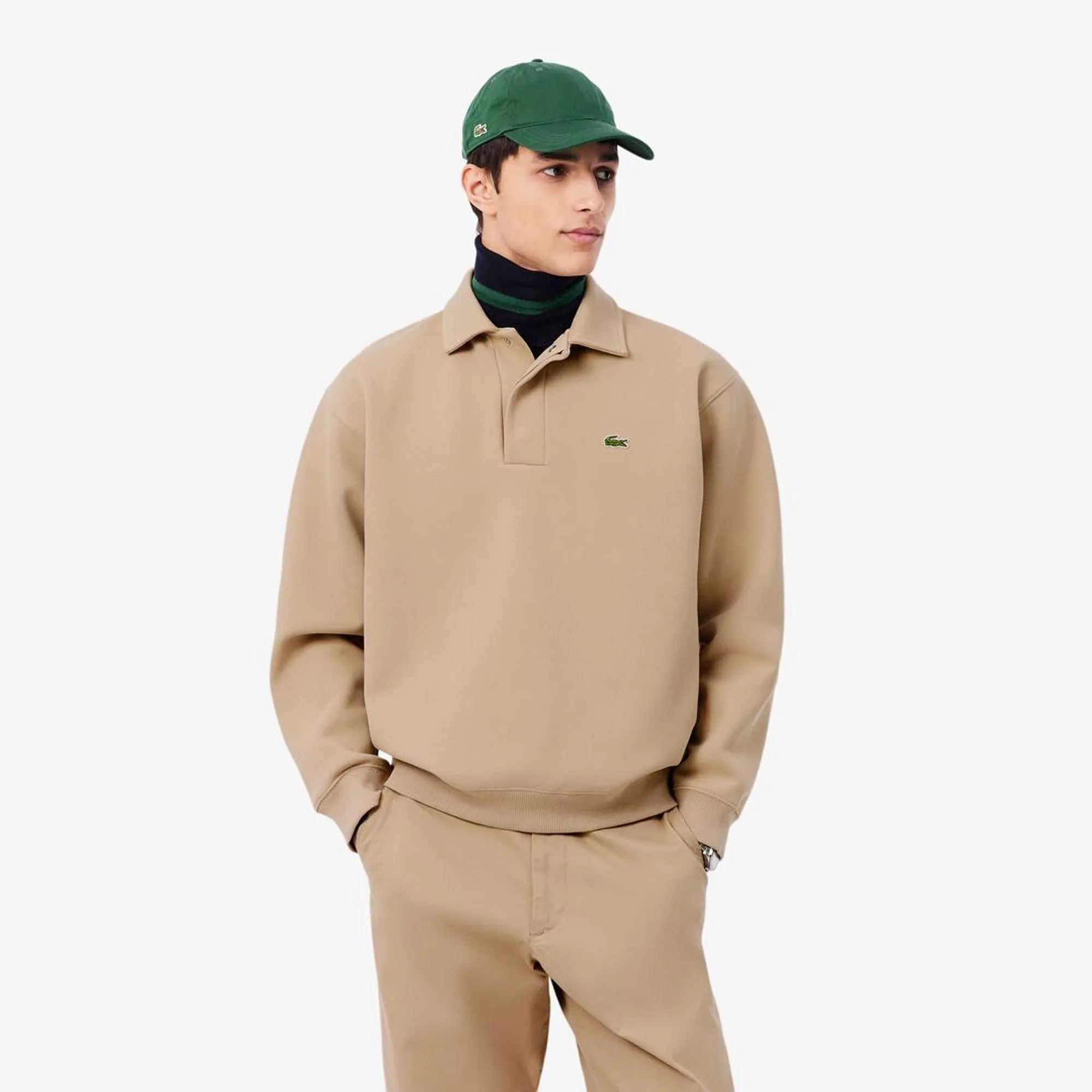 Lacoste Polo Collar Piqué Sweatshirt - Beige