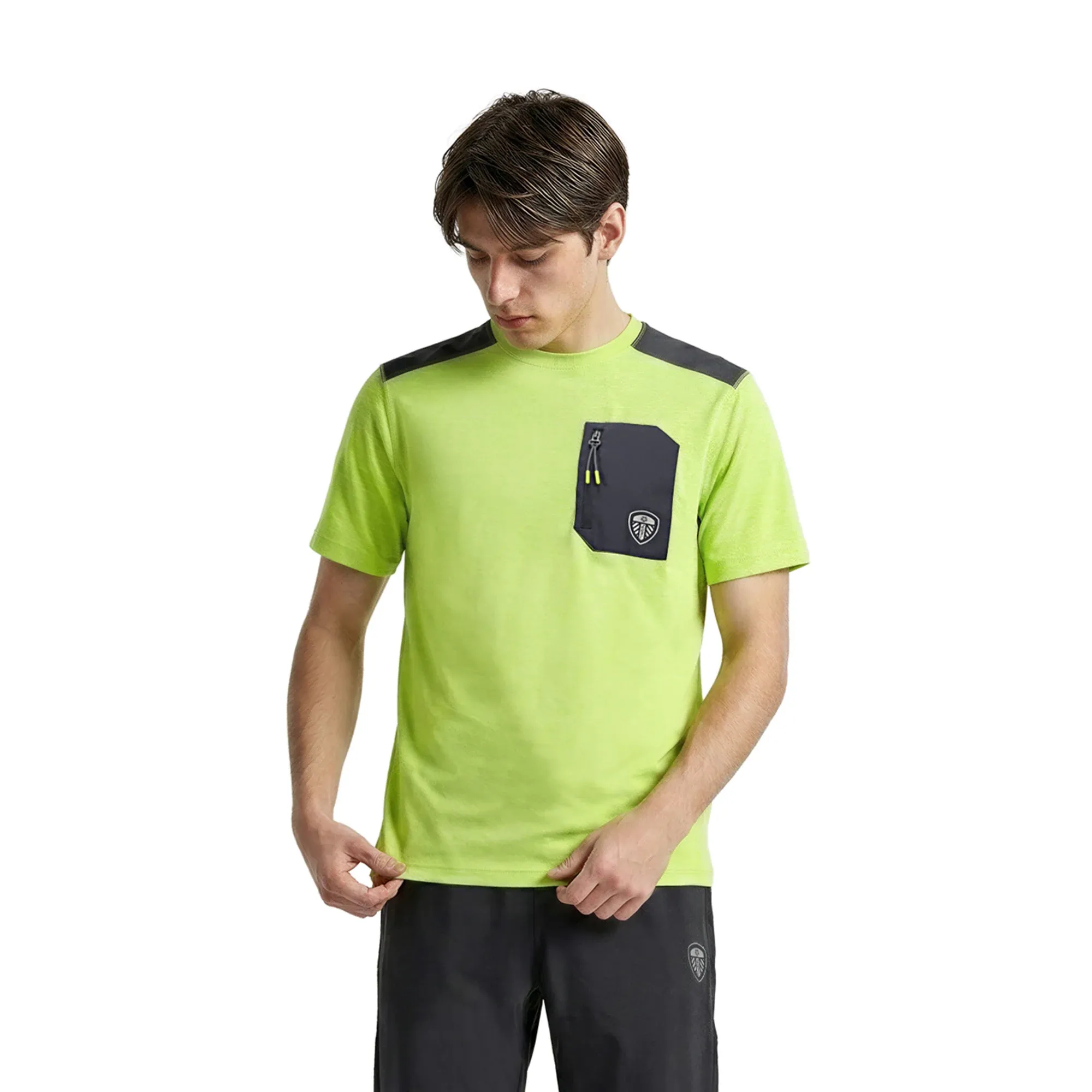 Leeds United Velocity Pocket T-Shirt - Lime - Mens