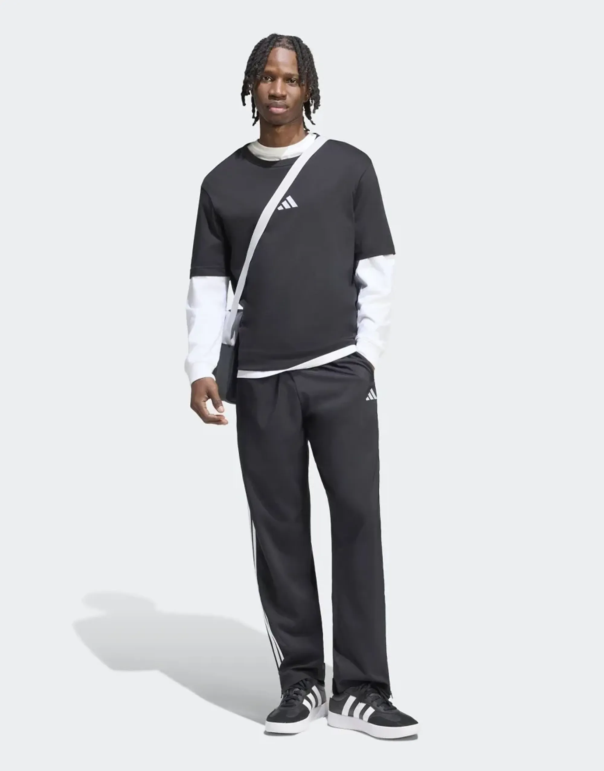 Adidas Performance Essentials 3-Stripes Stanford Lite Woven Tapered Open Hem Pants In Black / White