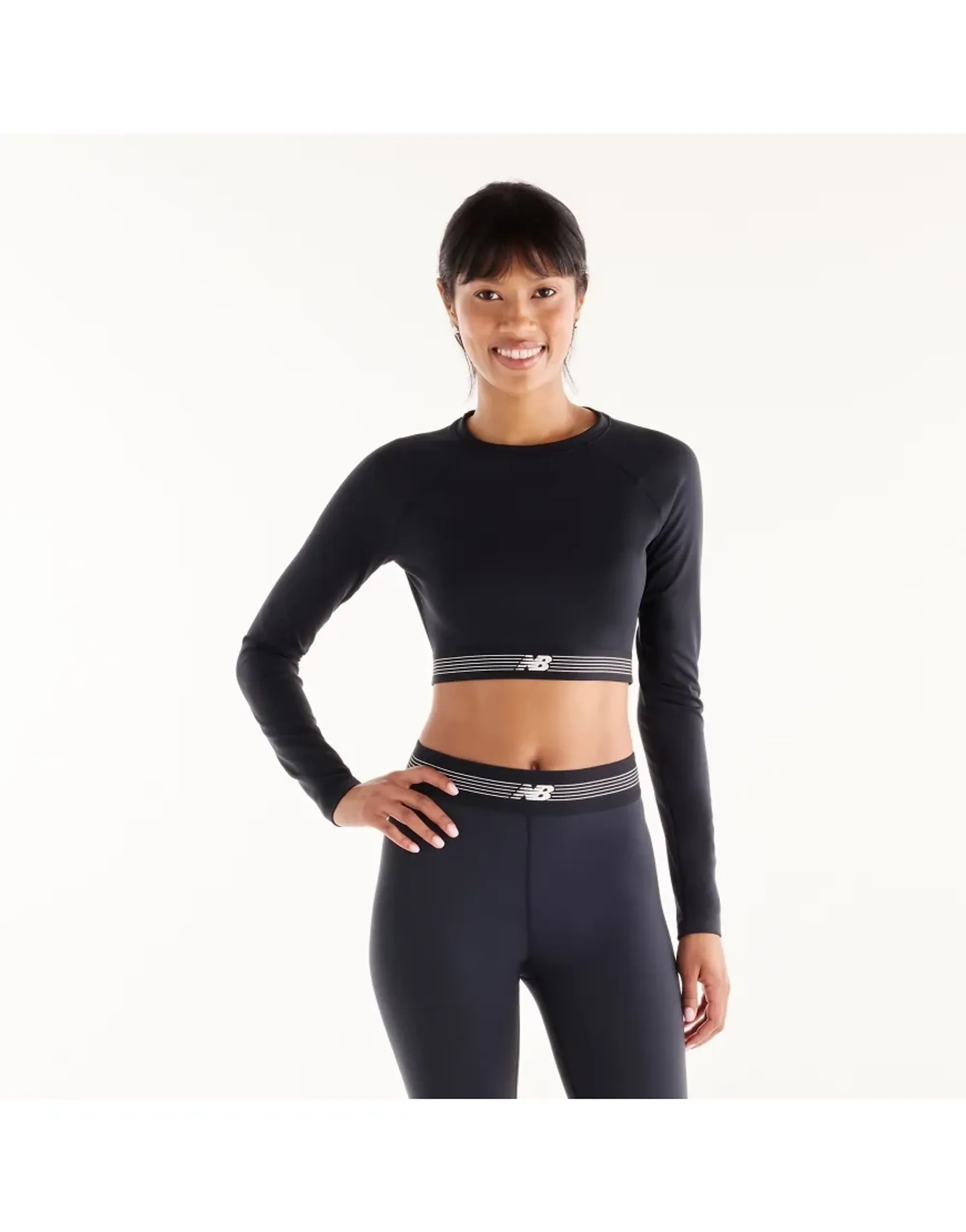 New Balance Women's AC Fitted Long Sleeve in Black Poly Knit