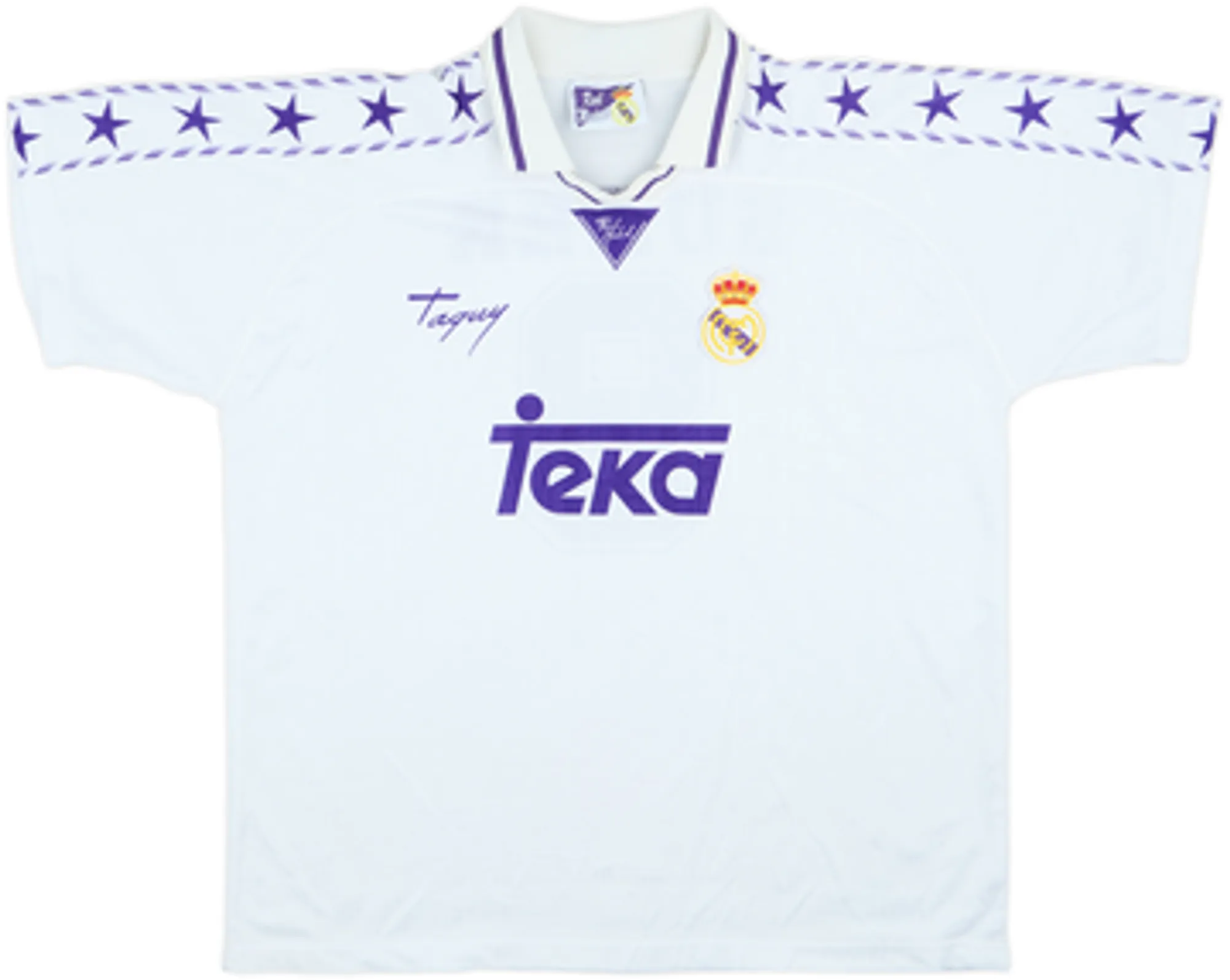 1996-97 Real Madrid Taquy Home Shirt Suker #9 - 8/10 - (XL)