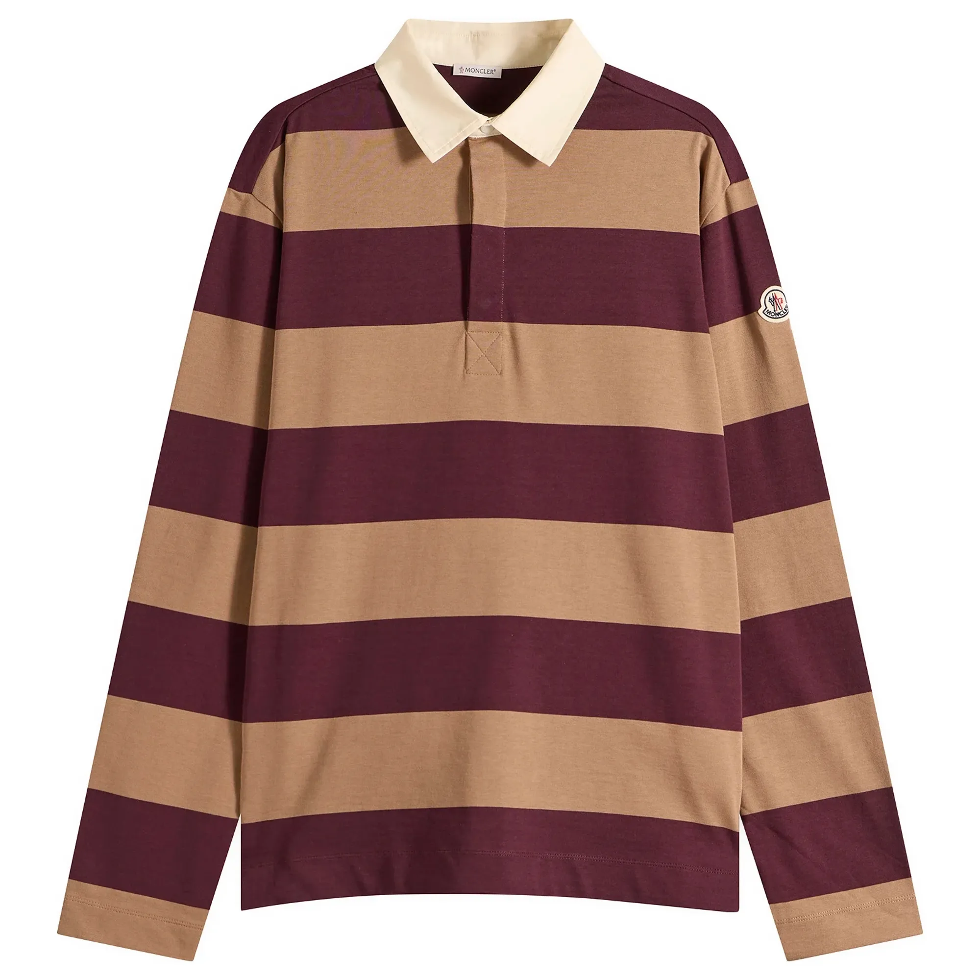 Moncler Men's Stripe Cotton Polo Shirt Burgundy