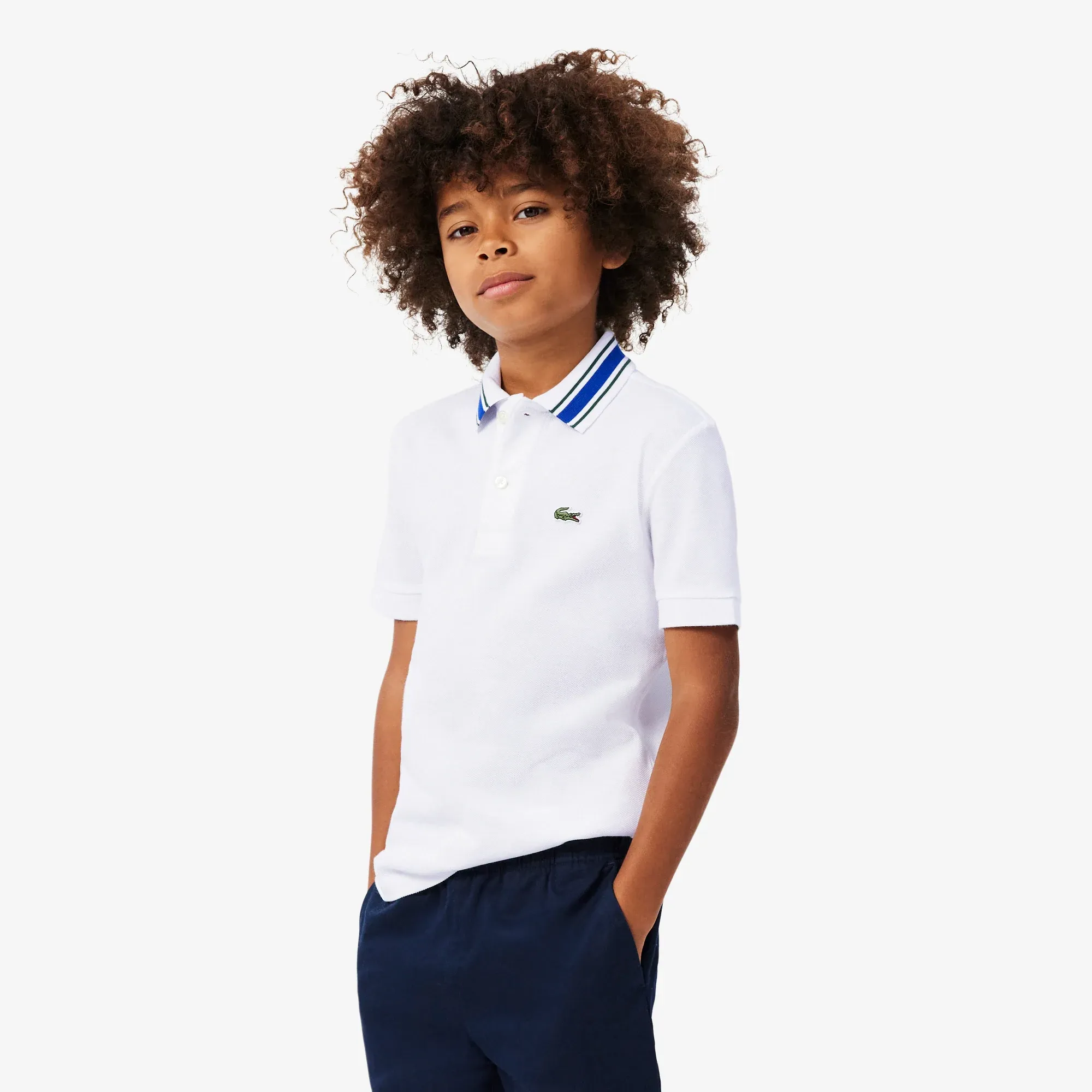 Lacoste Stripe Collar Petit Piqué Polo Shirt - White