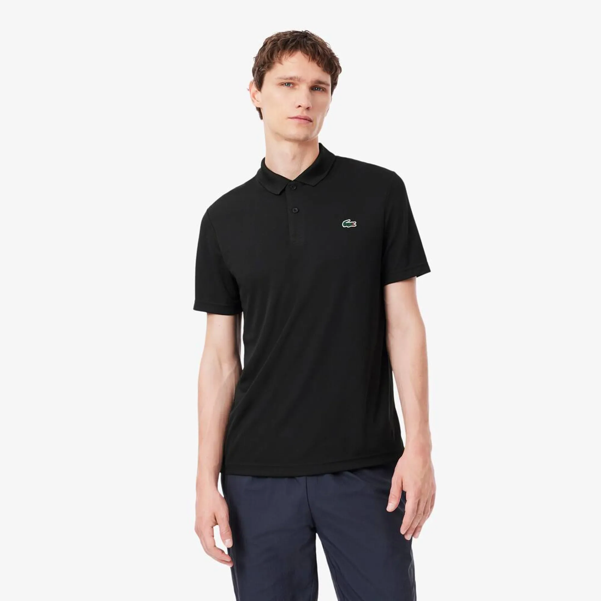 Lacoste Ultra Dry Dual Fabric Sport Polo Shirt - Black / Dark Grey