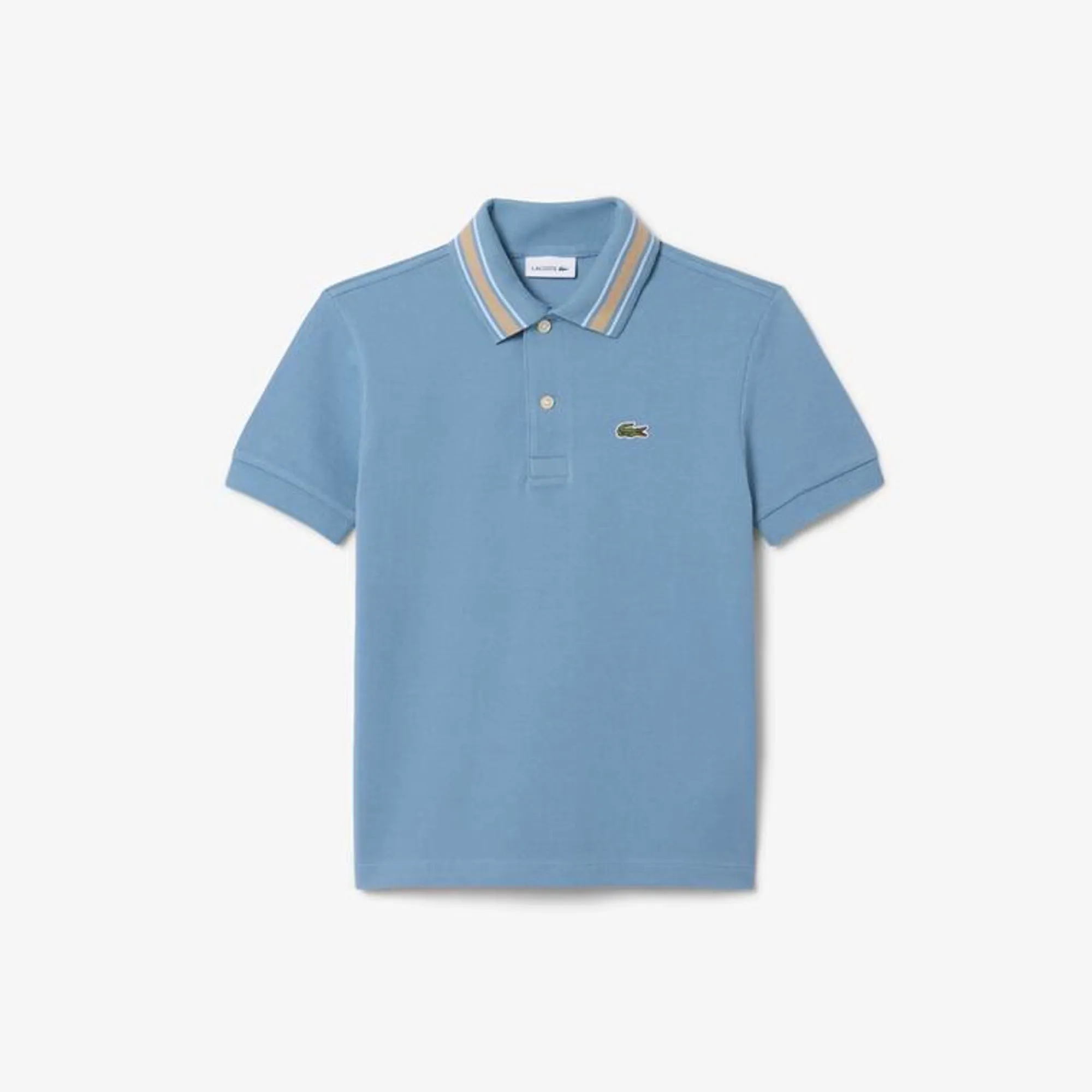 Lacoste Stripe Collar Petit Piqué Polo Shirt - Grayish Blue