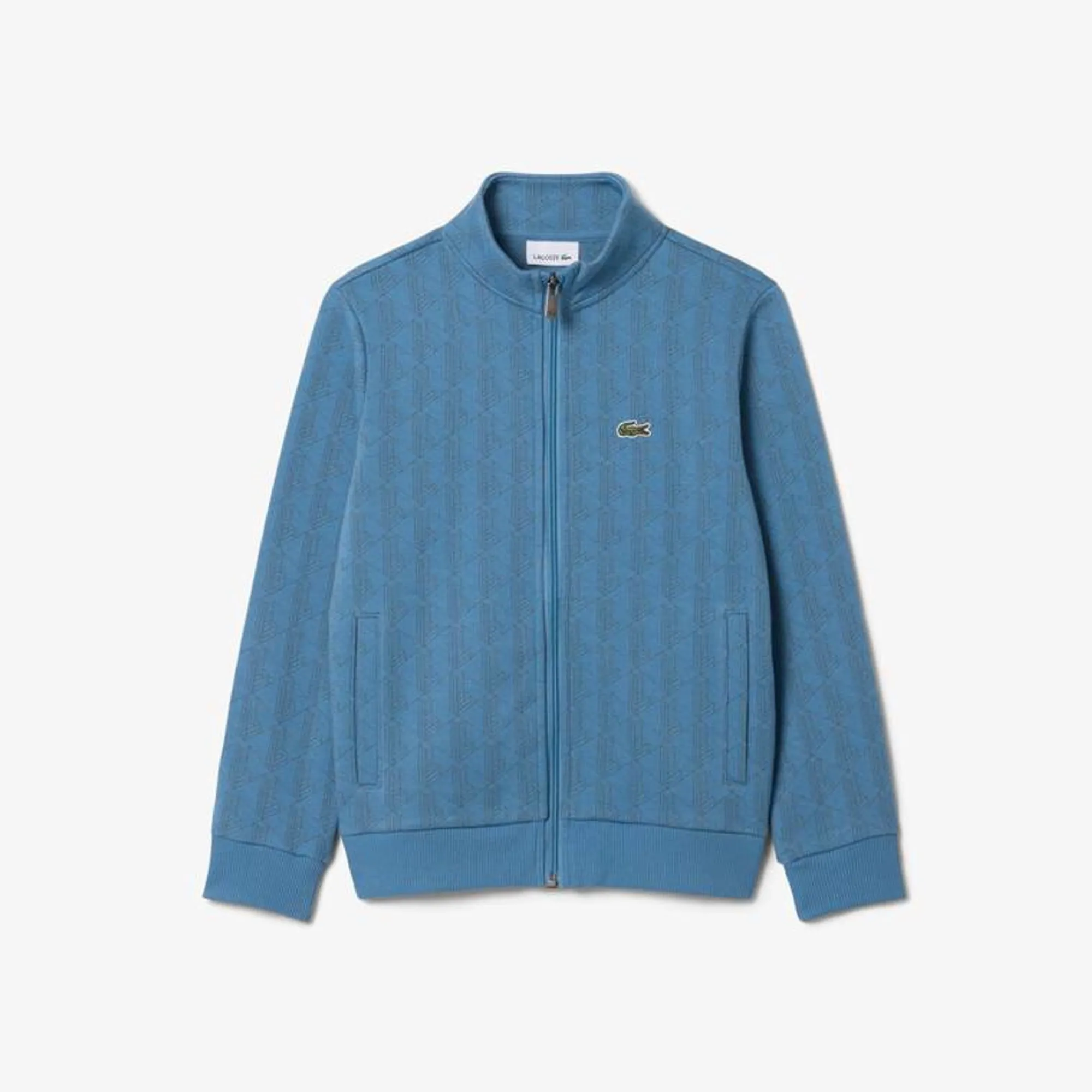 Lacoste Zipped Monogram Fleece Hoodie - Grayish Blue