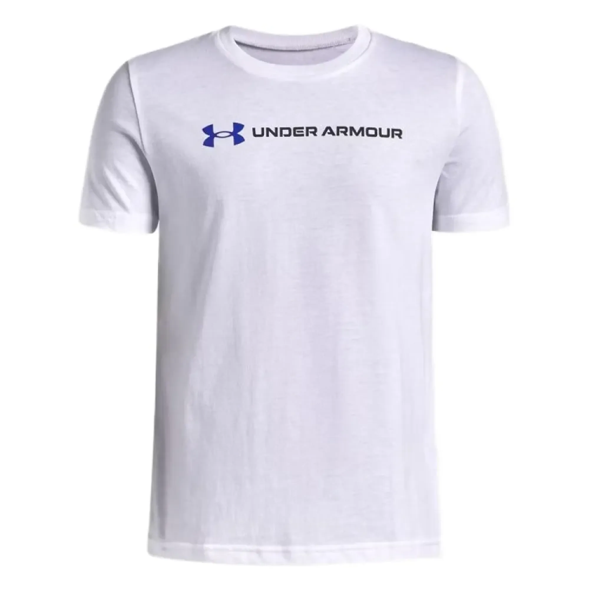Under Armour  Logo Wordmark Boys' Short Sleeve White / Team Royal YLG (59 - 63 in)