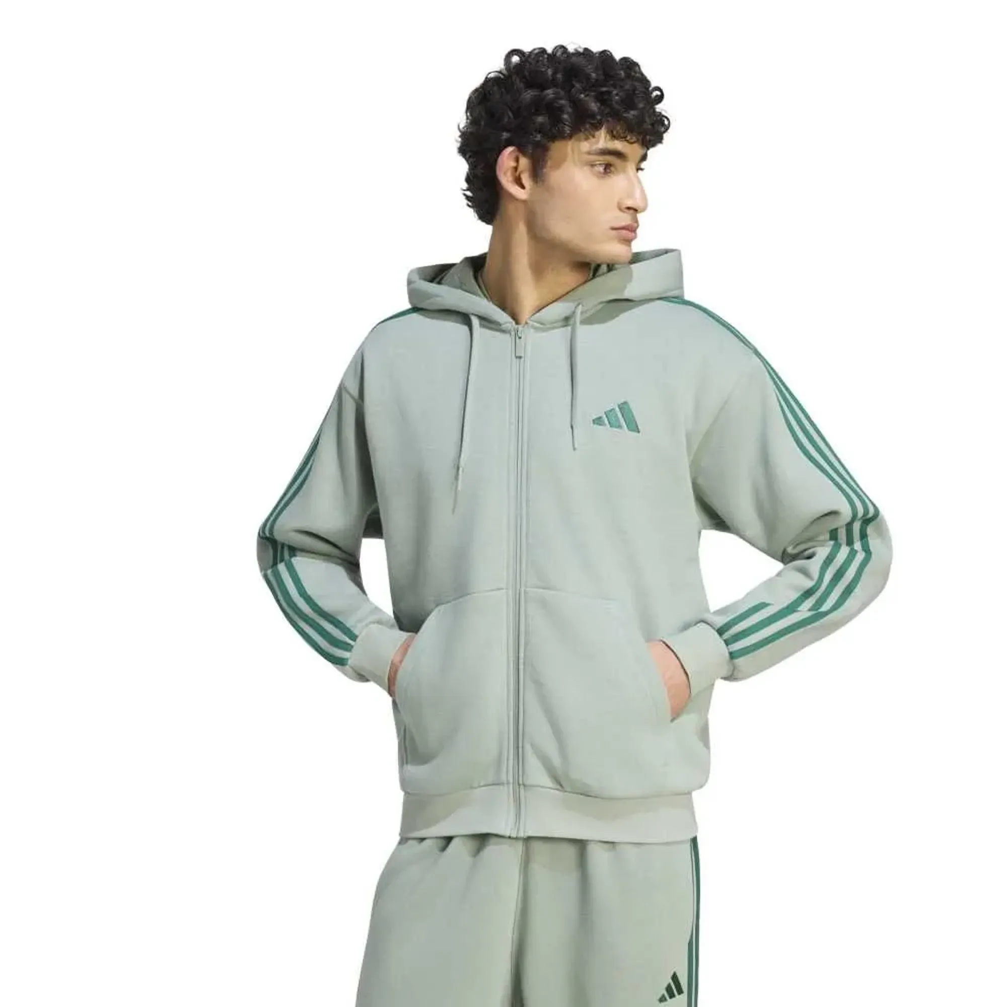 Adidas 3 Stripes Fleece Full Zip Sweatshirt