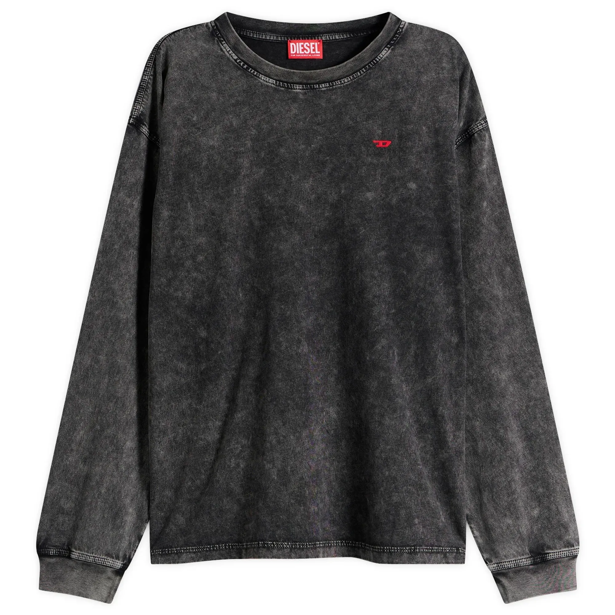 Diesel Men's Garment Dyed Long Sleeve T-Shirt Caviar