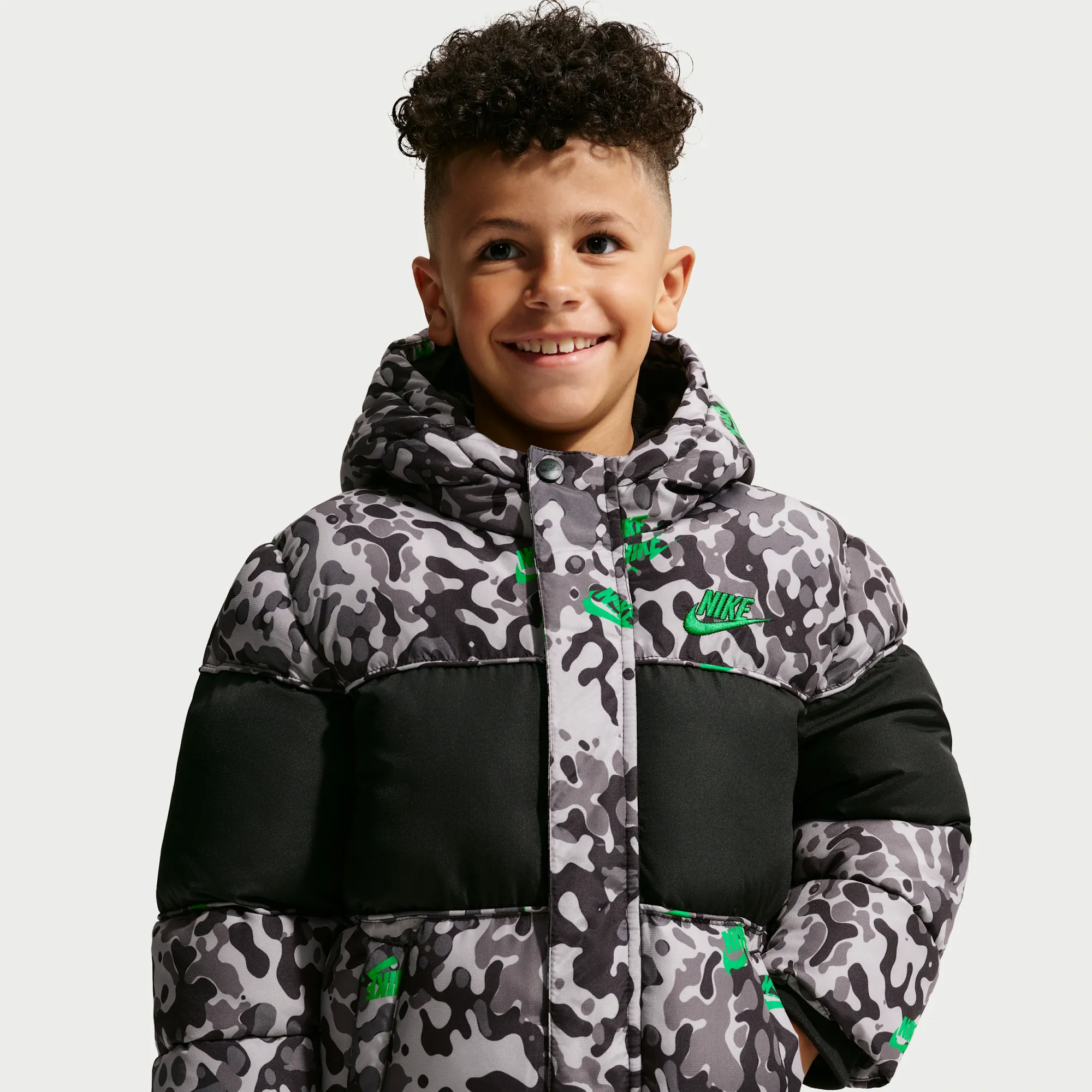 Nike Younger Kids' Jacquard Logo Mixed Media Puffer Jacket - Grey