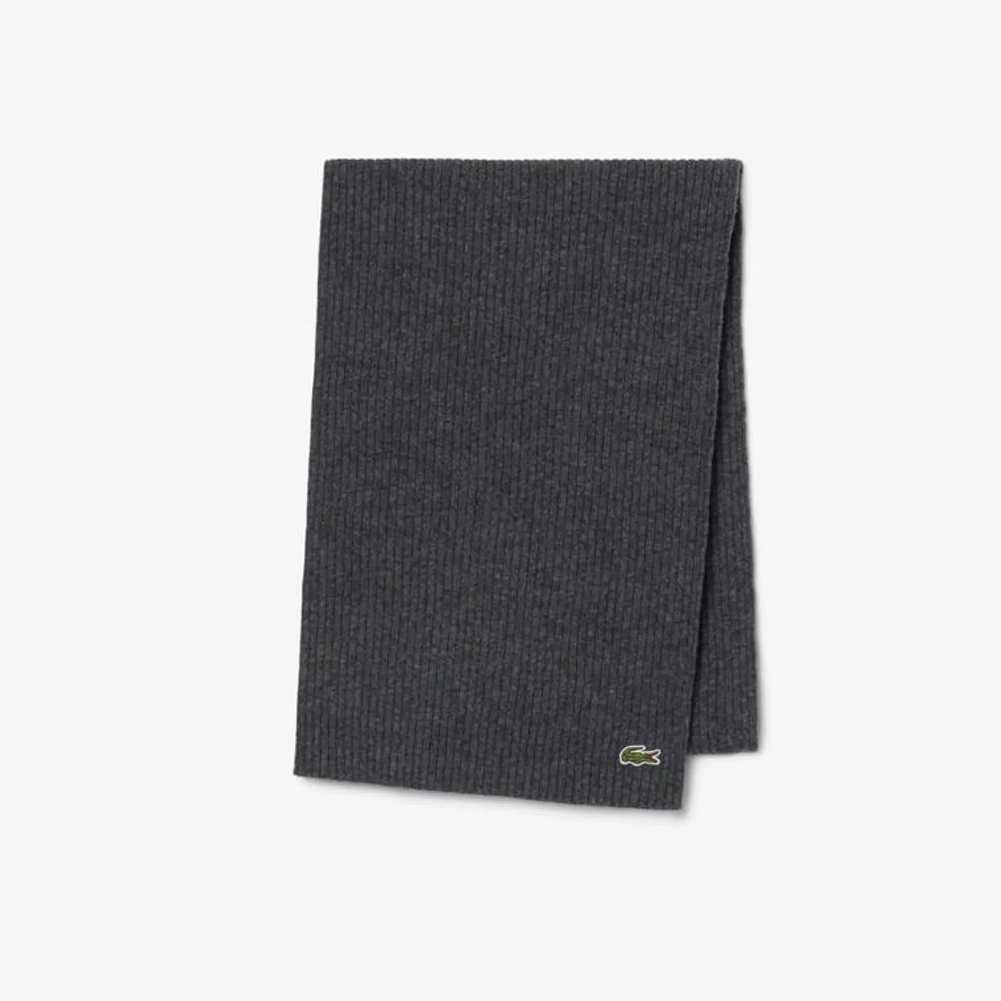 Lacoste Ribbed Wool Scarf - Heathered Grey