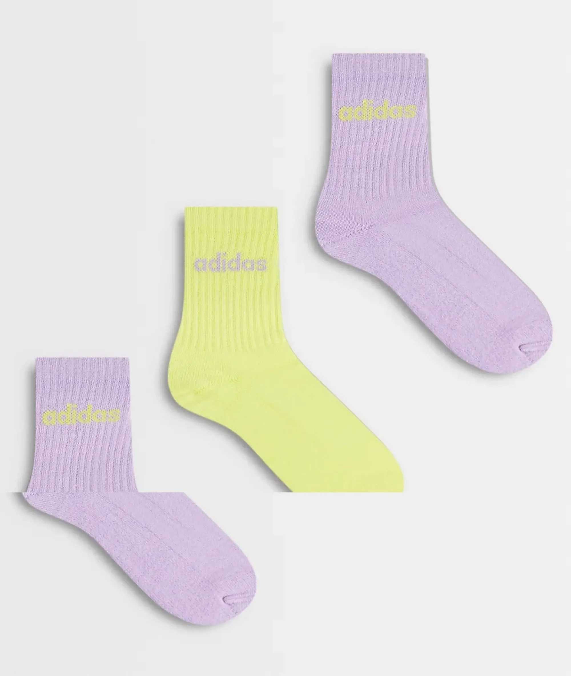 Adidas Performance Three Stripes Studios Crew Socks In Purple And Yellow 3 Pack