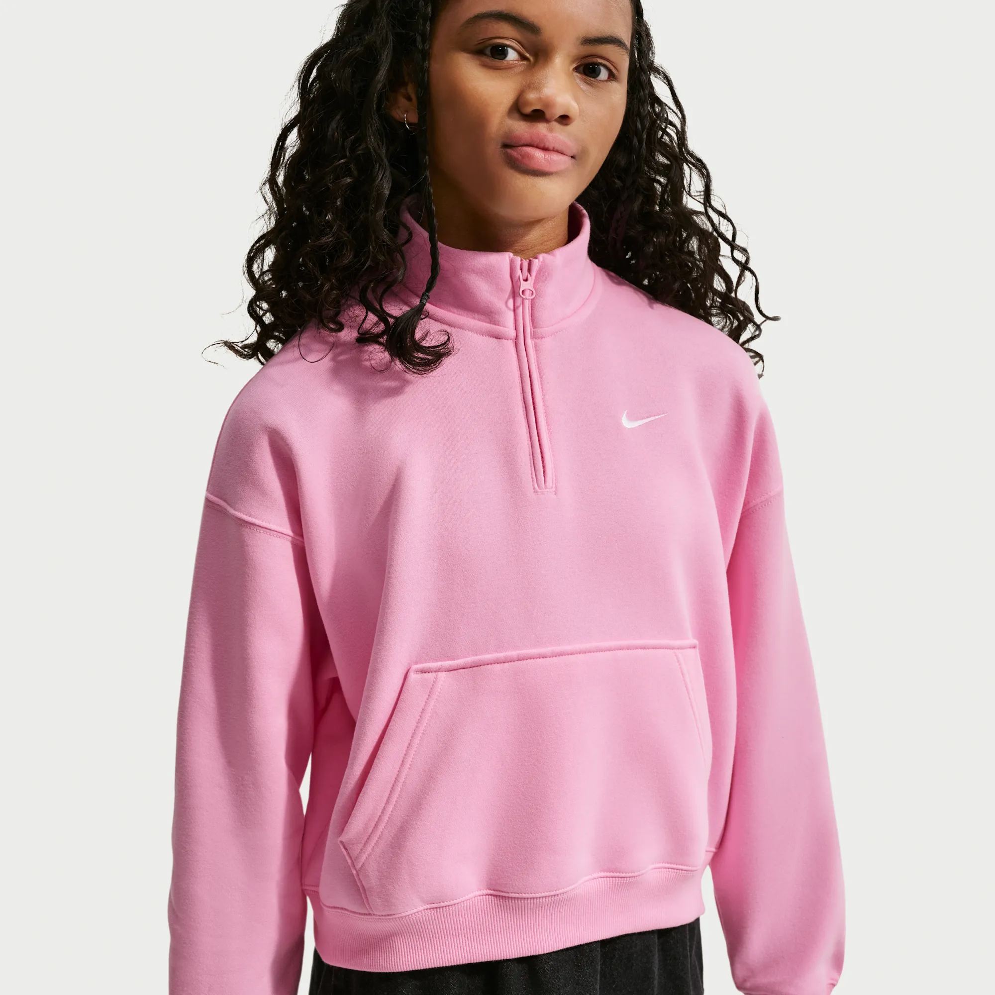 Nike Studio Oversized 1/4-Zip Top - Pink Rise - Fleece