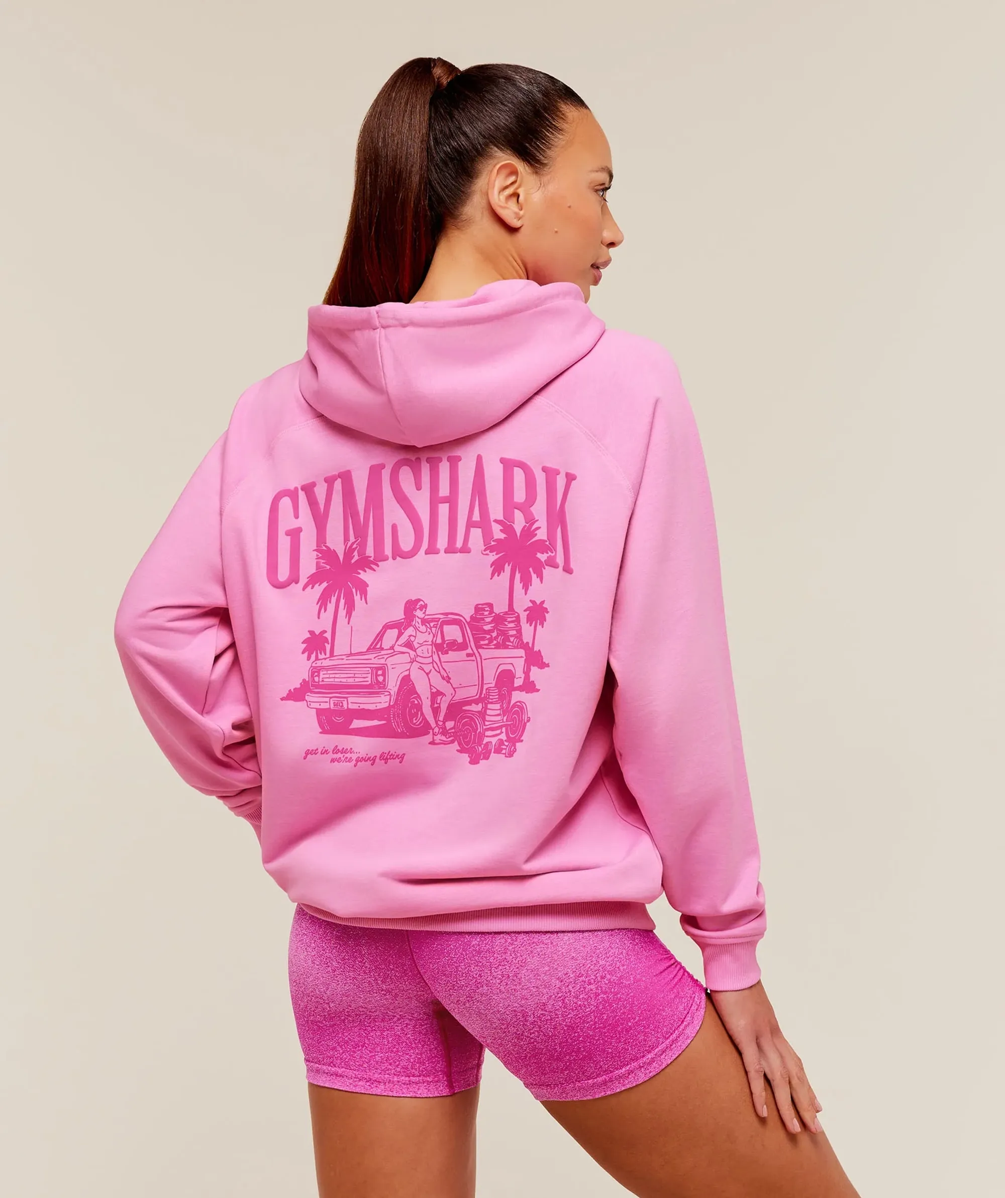 Gymshark Pick Up Truck Graphic Hoodie - Focus Pink