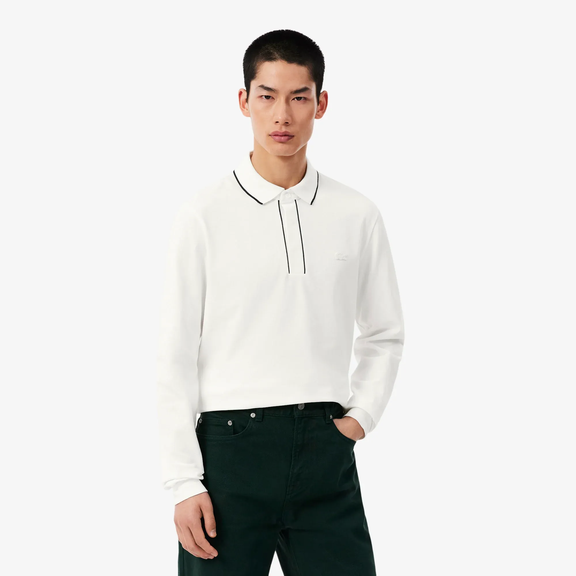 Lacoste Regular Fit Long Sleeved Paris Polo Shirt - White