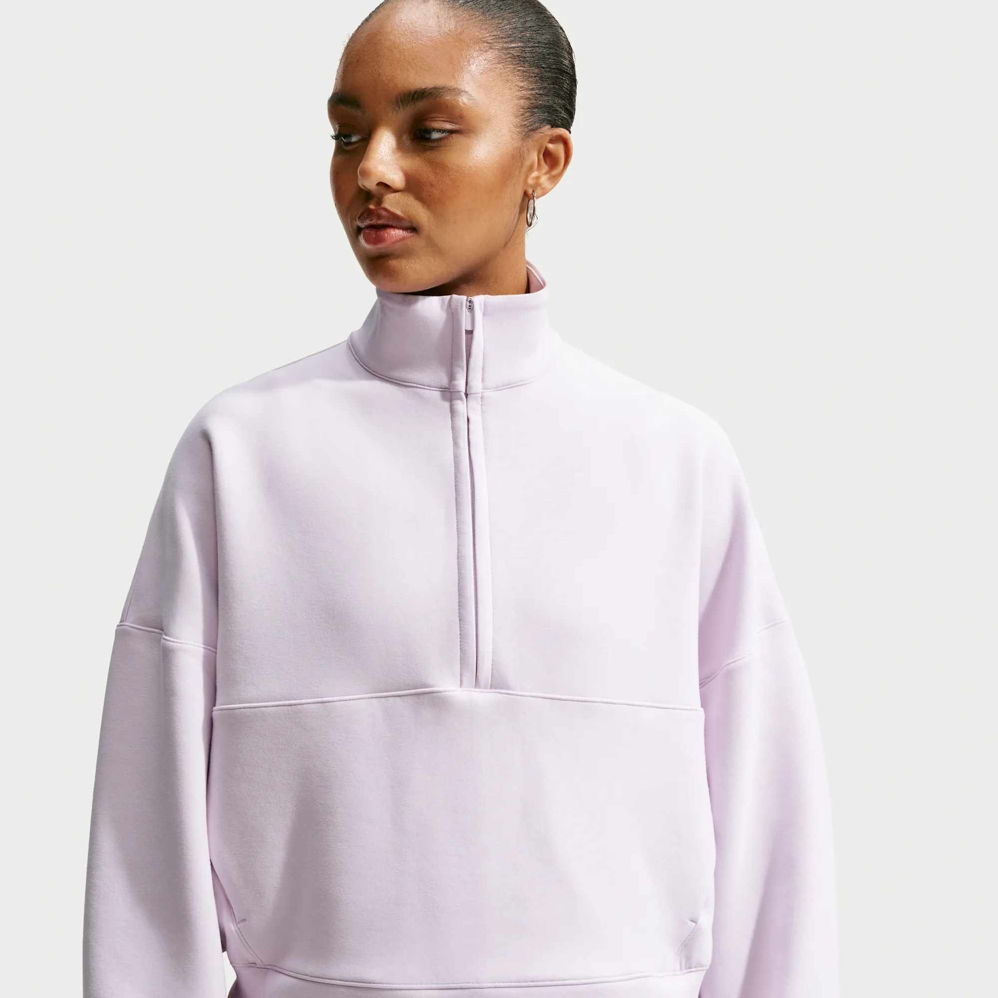 Nike 24.7 ImpossiblySoft Women's Dri-FIT Oversized 1/2-Zip Top - Bleached Lilac - Fleece