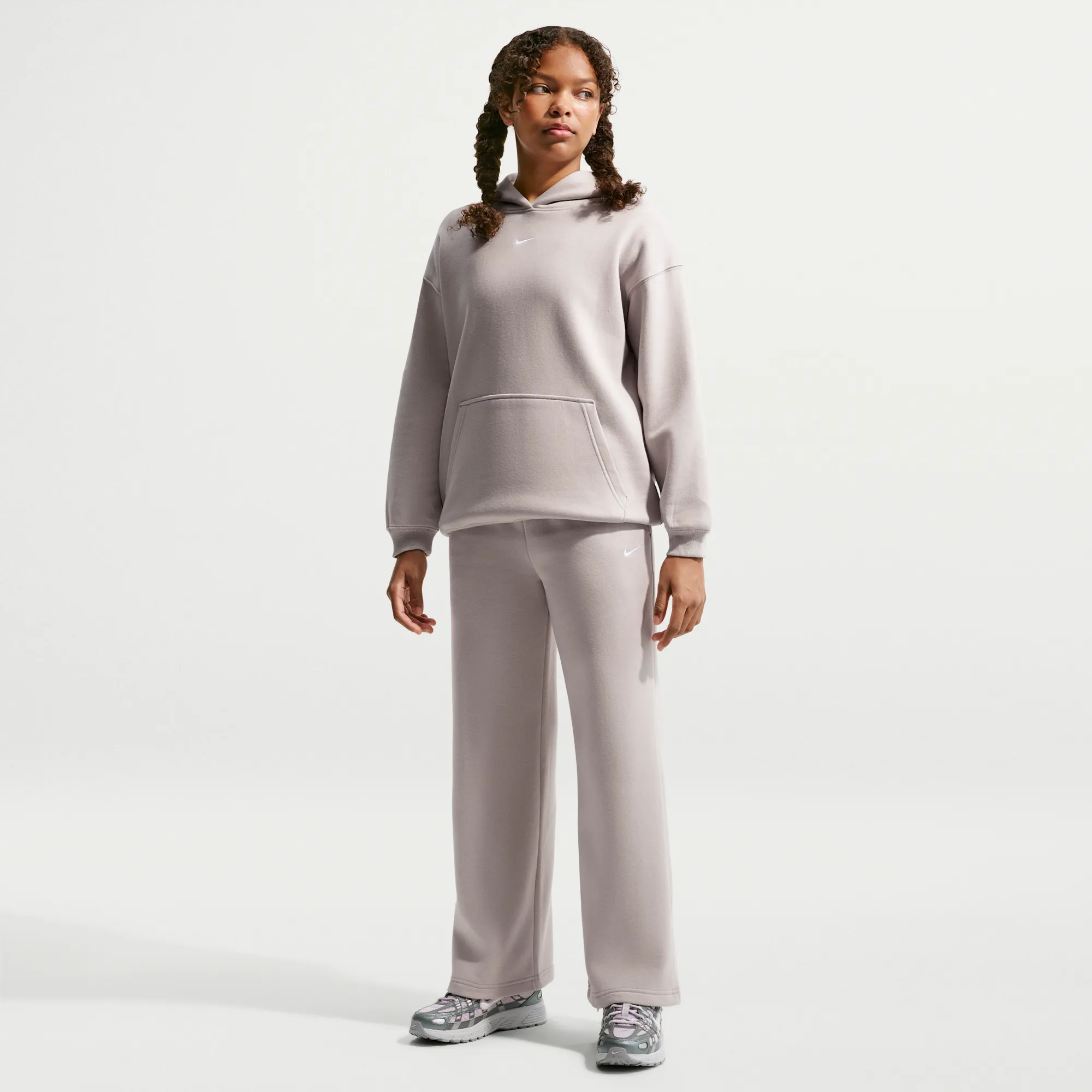 Nike Studio Fleece Girls' Open-Hem Trousers - Moon Particle - Fleece