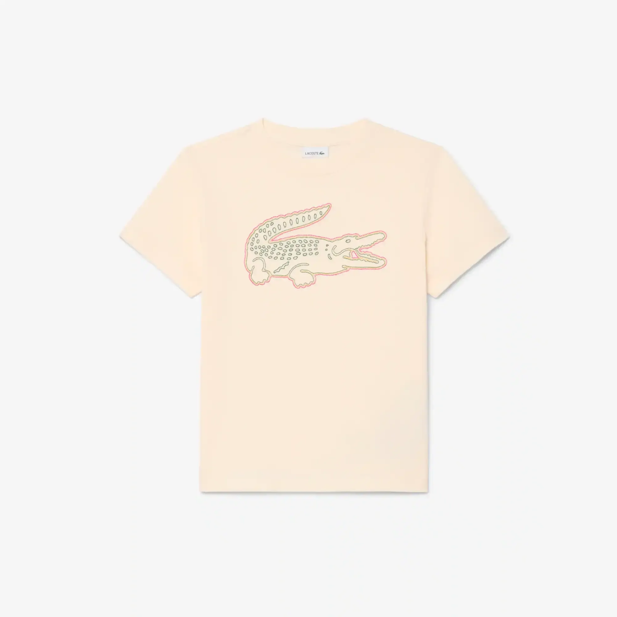 Lacoste Crocodile Embroidery Cotton T-shirt - Ecru White