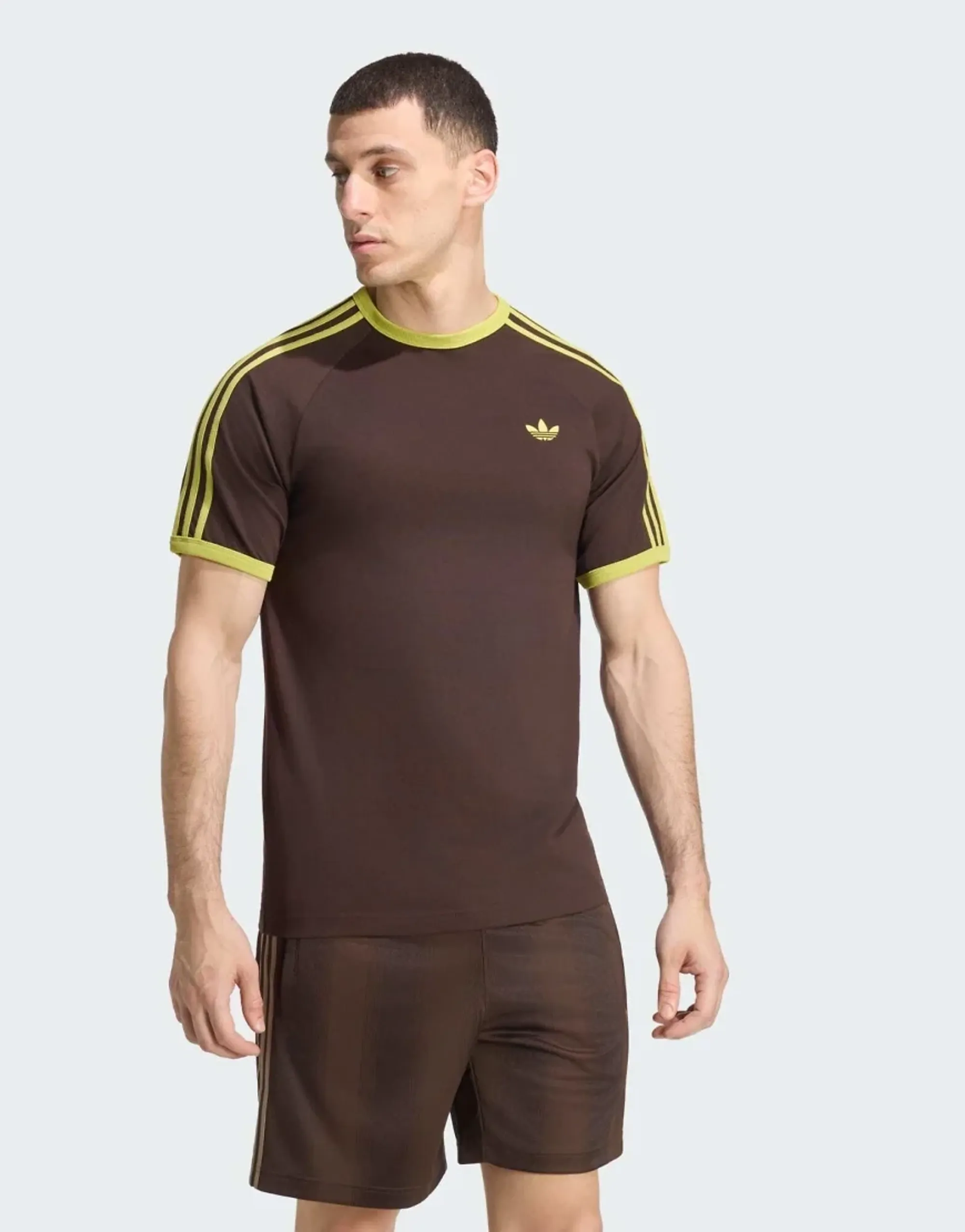 Adidas Originals 3-Stripes T-Shirt In Aurora Coffee / Preloved Lime-Brown