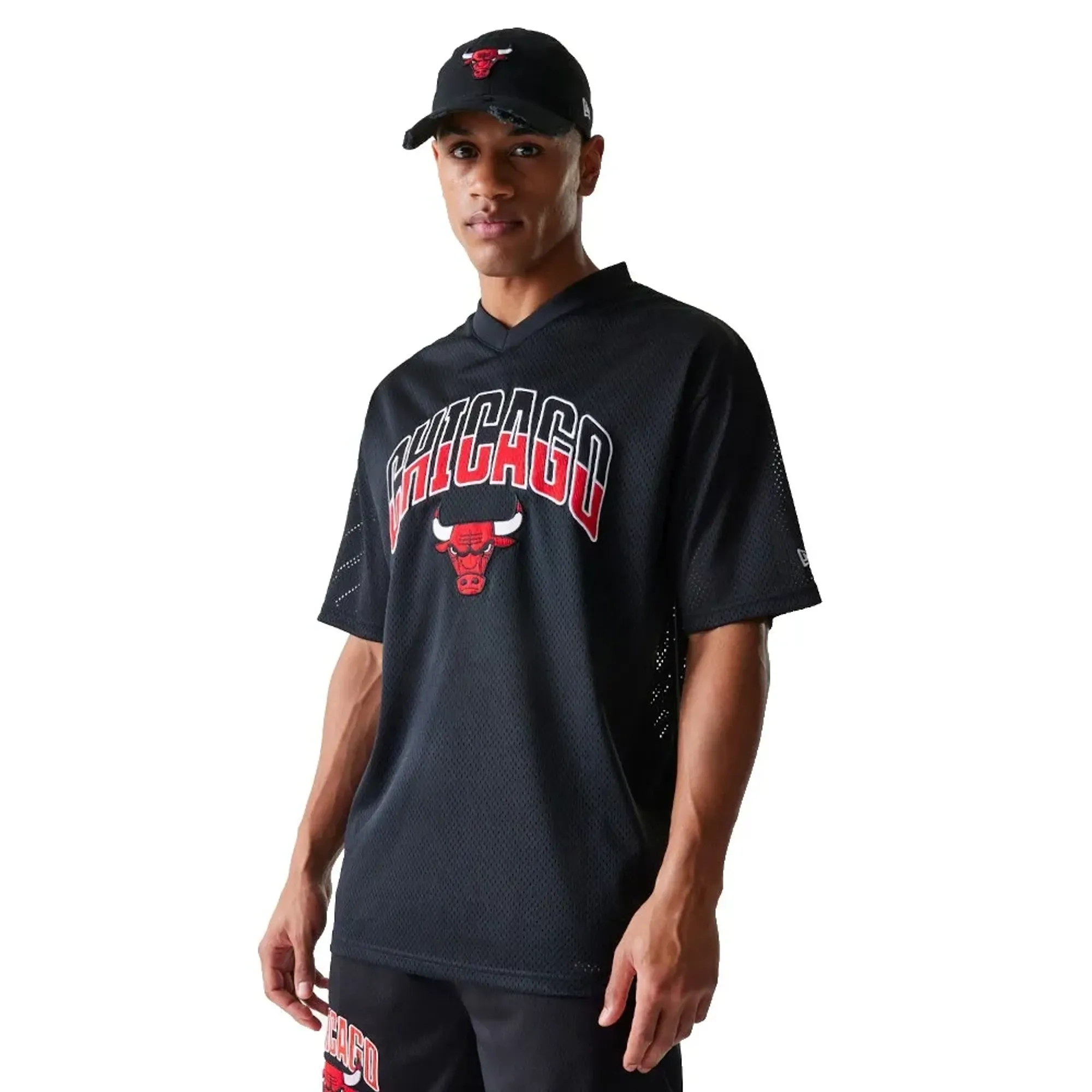 Chicago Bulls NBA Arch Mesh Black Mesh Oversized Jersey New Era Cap adult unisex