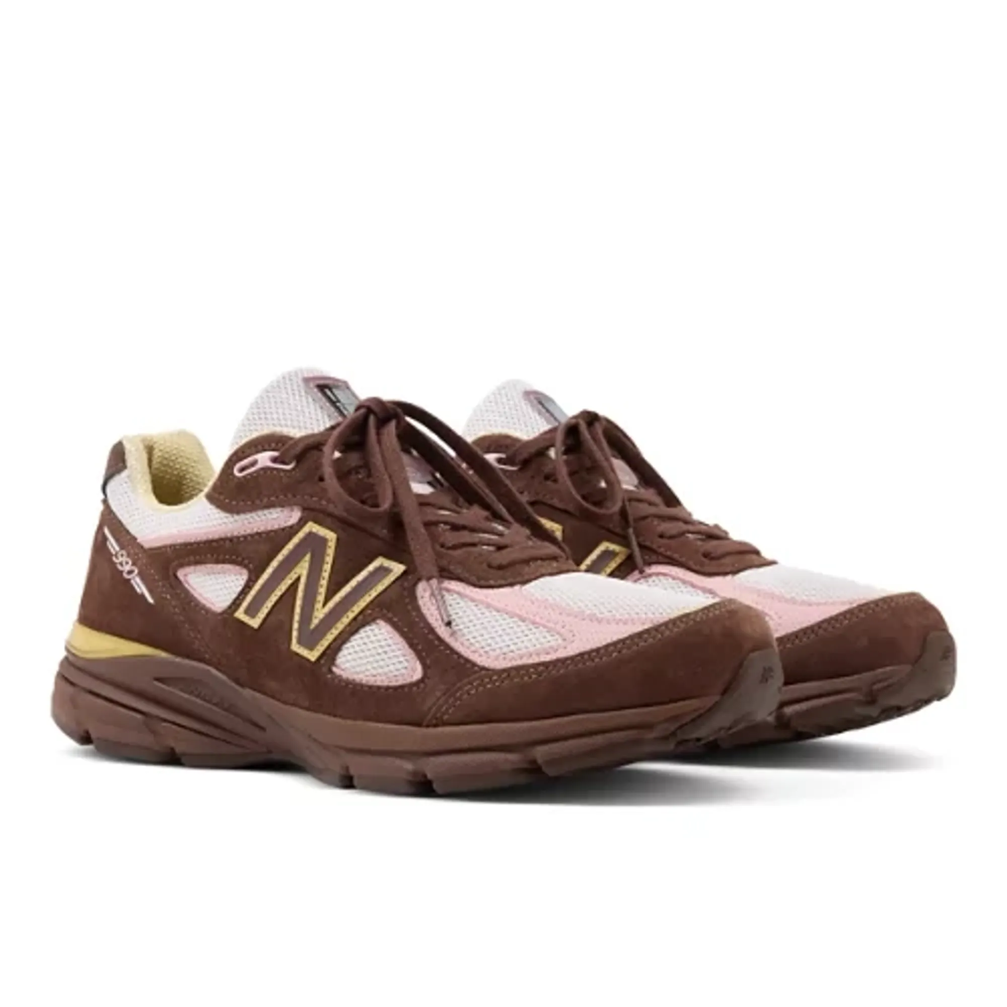 New Balance Unisex Made in USA 990v4 in Brown/Pink/Beige Suede/Mesh