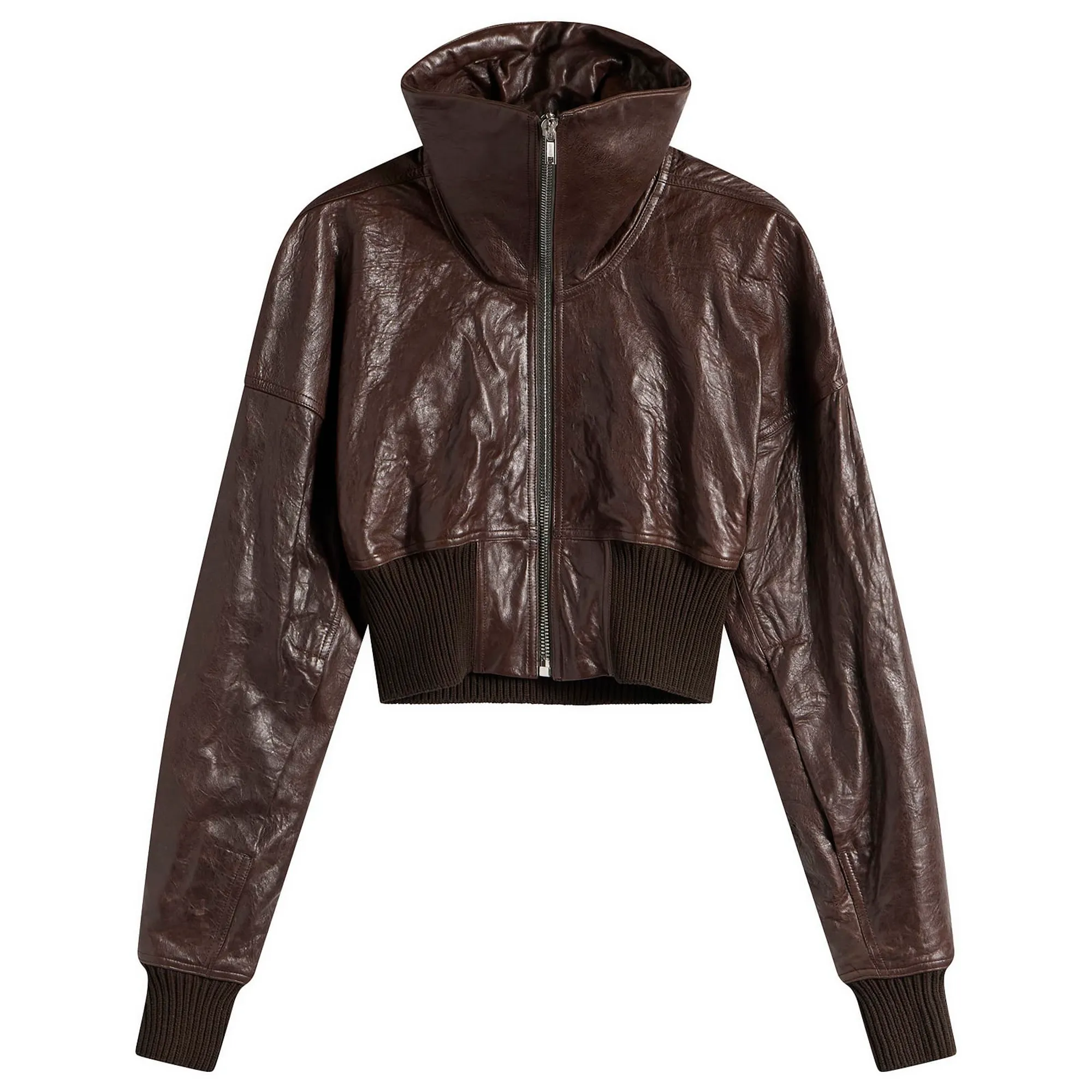 Rick Owens Women's Cropped Leather Bomber Jacket Grease