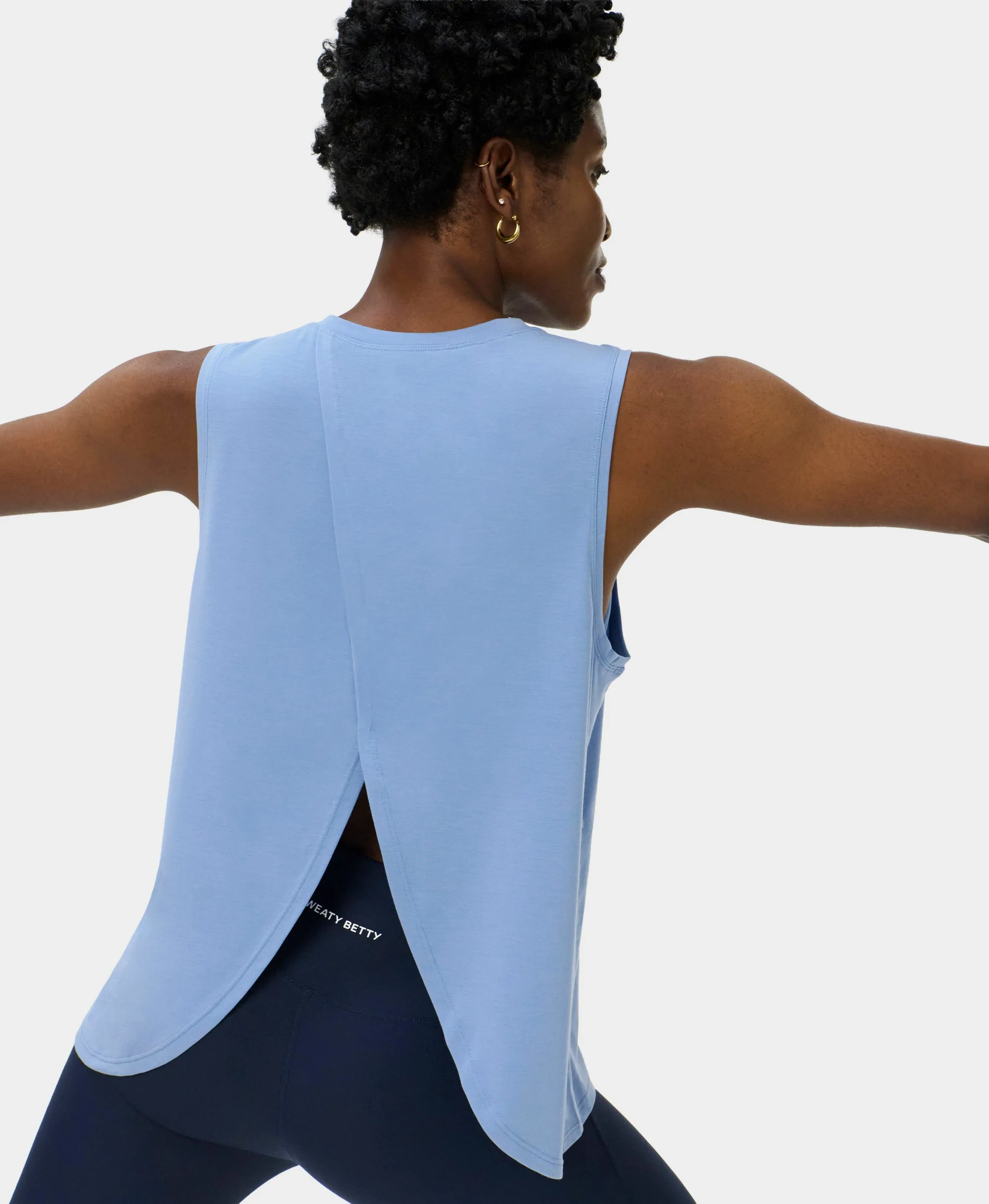 Sweaty Betty Soft Flow Studio Open Back Tank Top, Blue, Women's M