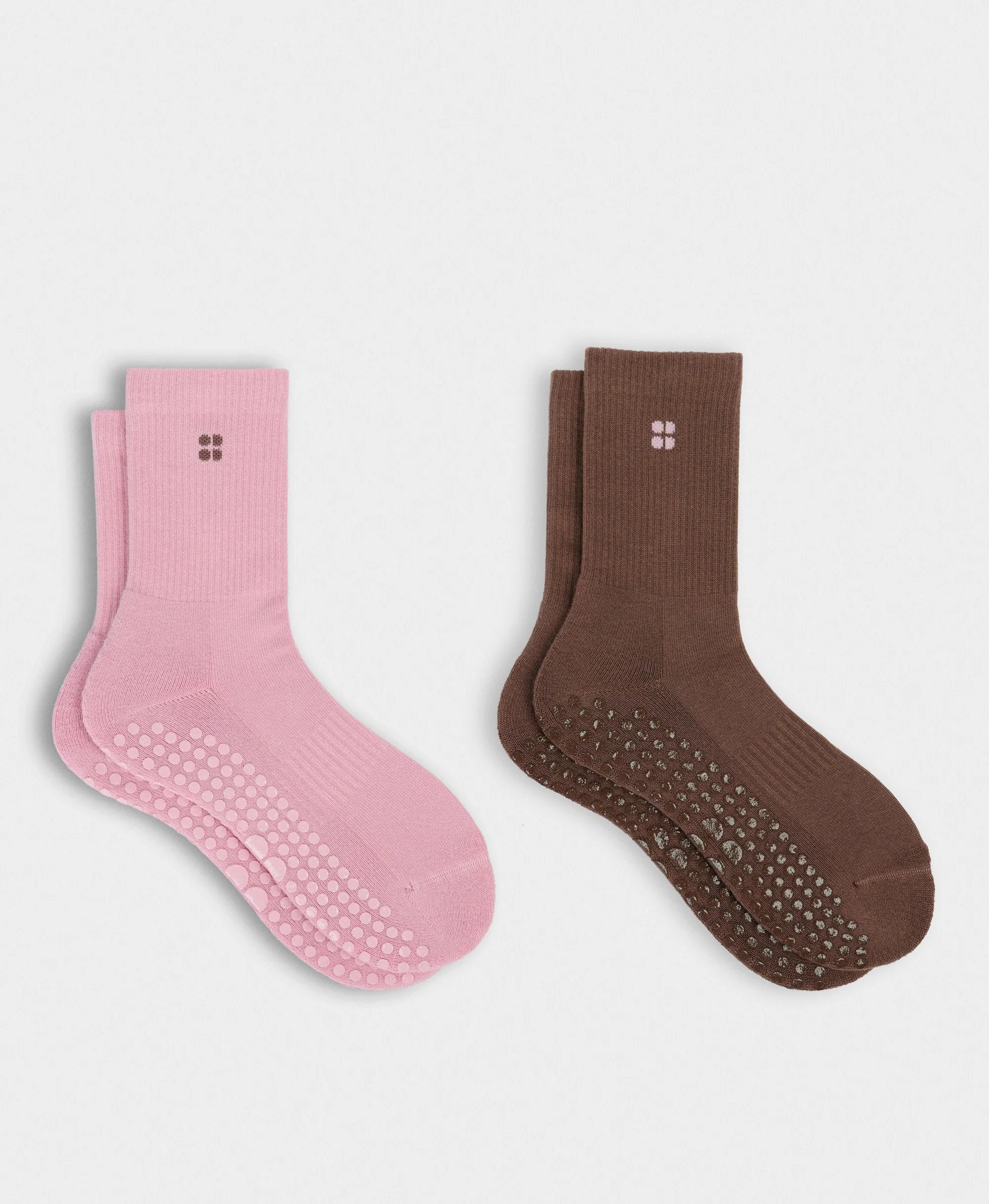 Sweaty Betty Pilates Crew Gripper Socks 2 Pack, Brown,Pink, Women's UK 2-5