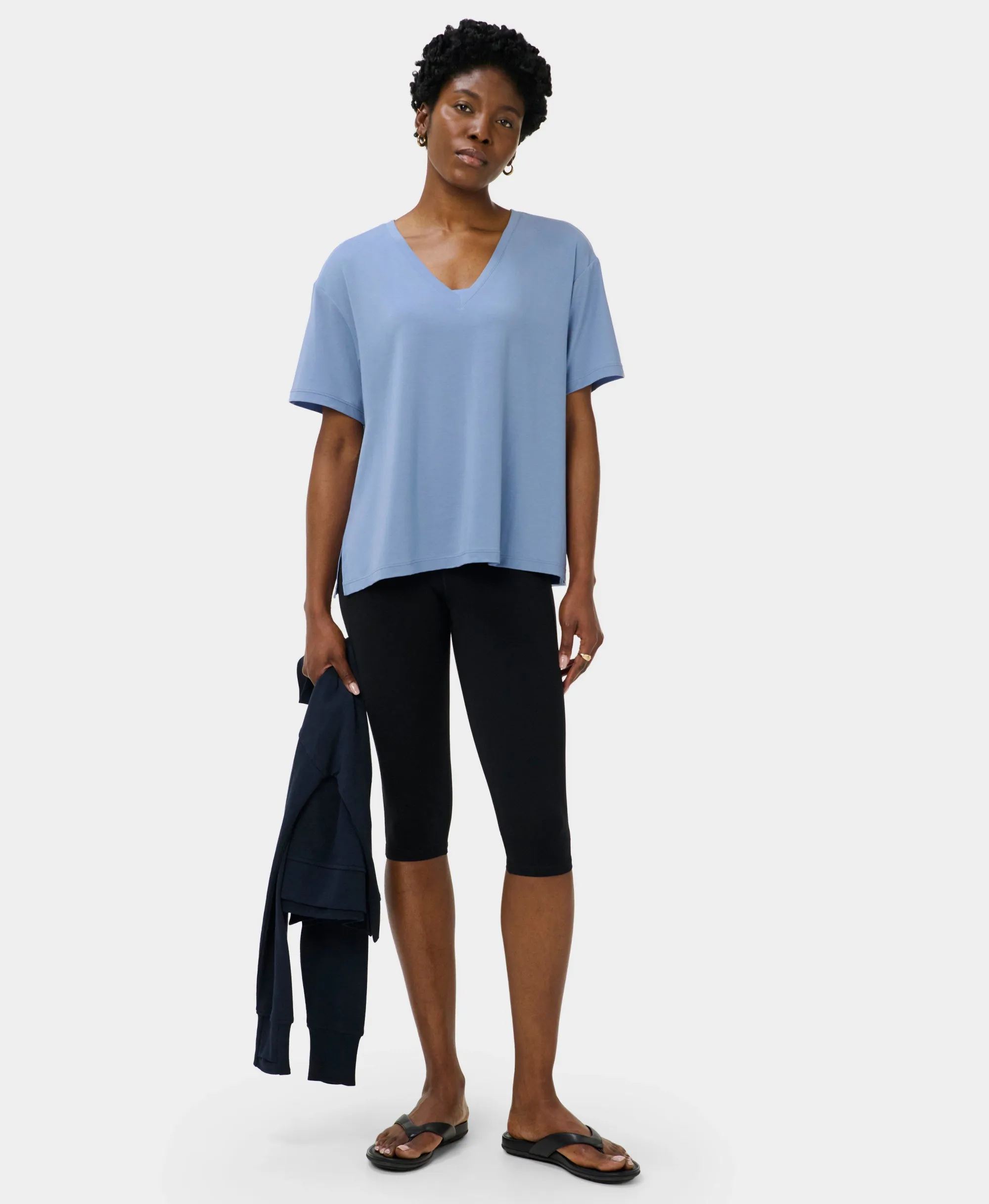 Sweaty Betty Soft Flow Studio V-Neck T-Shirt, Blue, Women's XXL