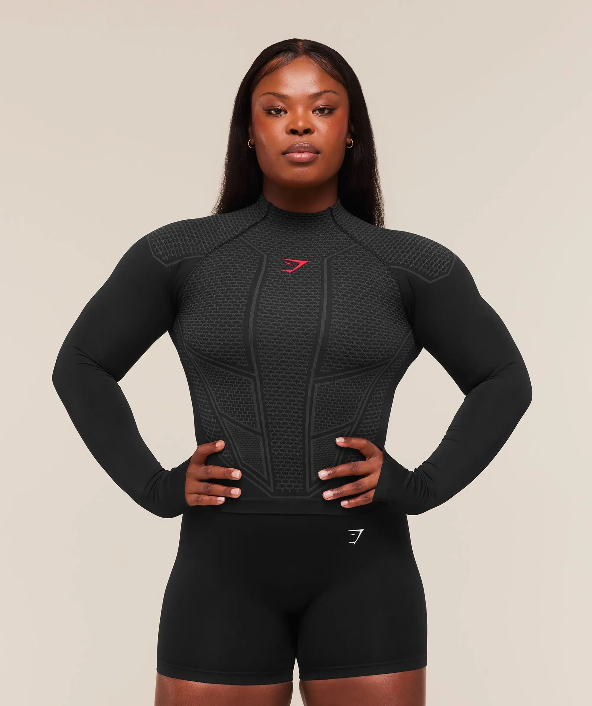 Gymshark Onyx V1 Long Sleeve Top - Black/Onyx Grey/Carmine Red